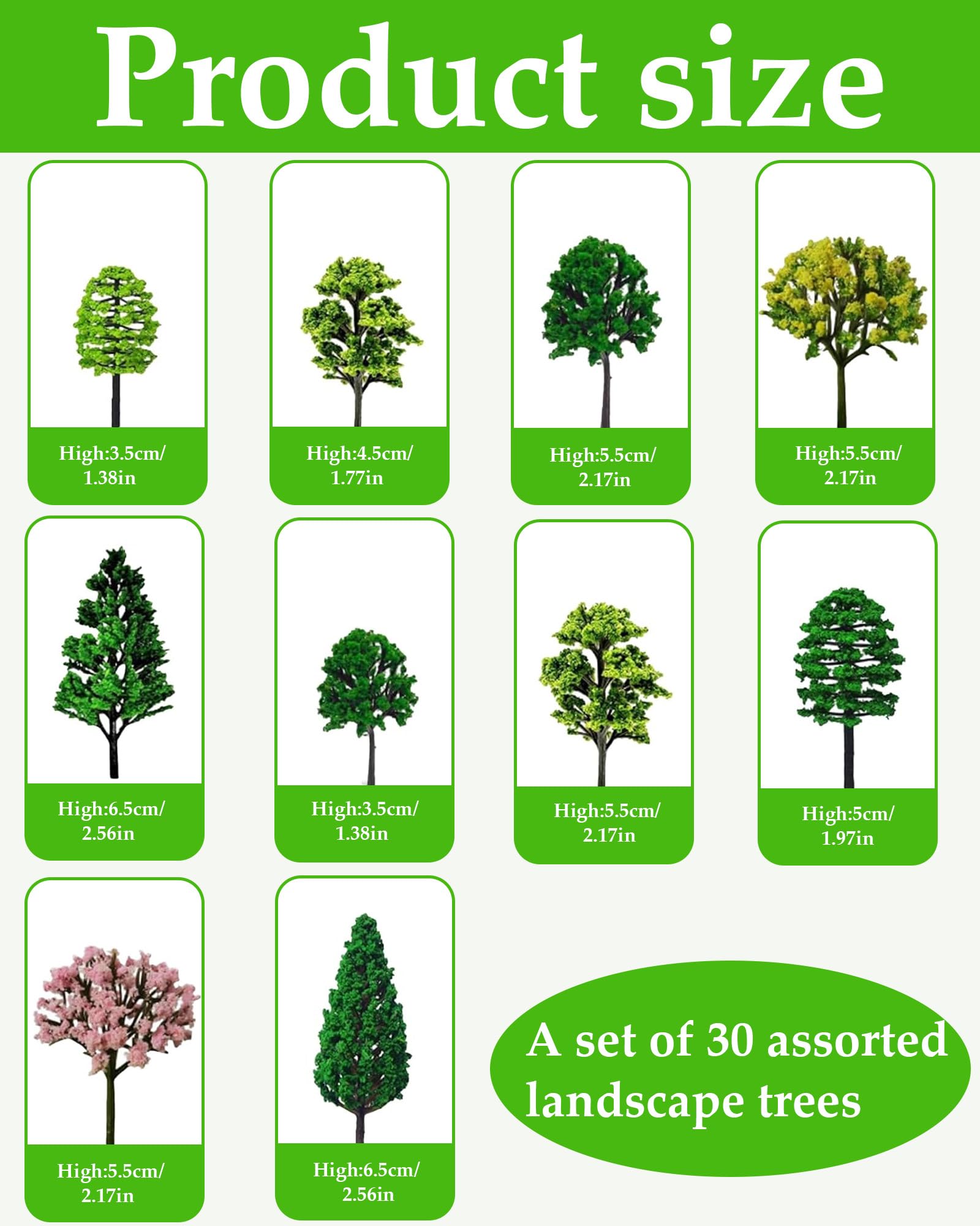 30 Pièces Arbre Modelisme（3.5cm-7cm）Paysage Ferroviaire， Paysages Miniatures Table de Sable Vert Modèle pour DIY de Paysage Landscape Décoration Miniature Miniatures Table de Sable, Vert Nat