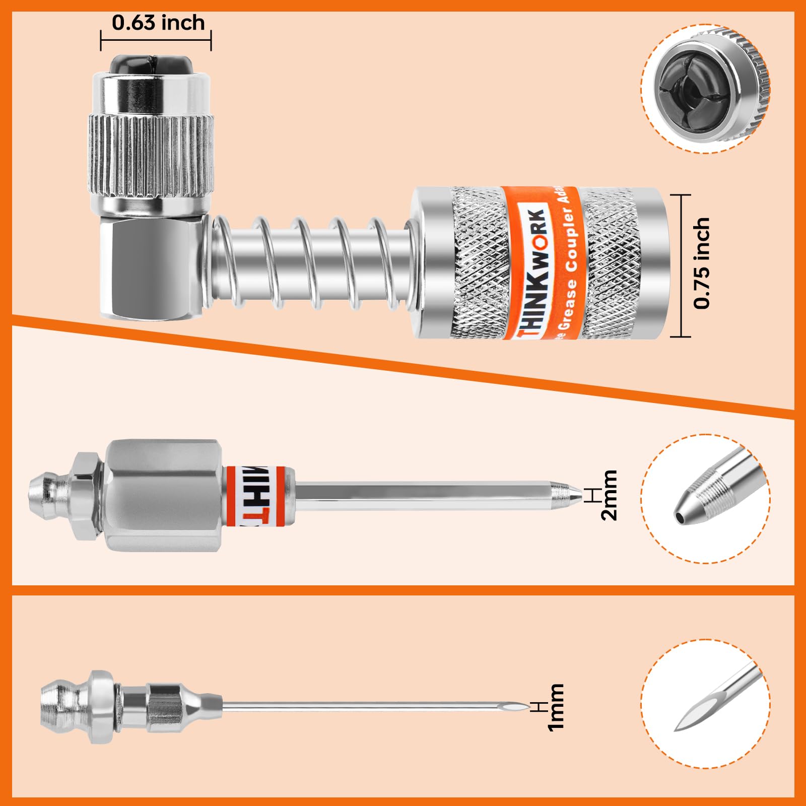 THINKWORK 4PC Quick Connect Greasing Accessory Kit, Grease Gun Couplers with 90 Degree Grease Coupler, Reach Any Grease Fitting on Any Machine, High-Hardness Storage Box Keeps Tools Clean and Portable