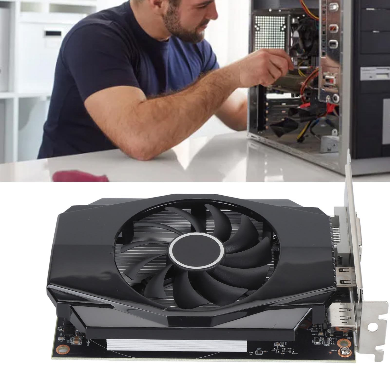 Karta graficzna RX 550 D5, 128-bitowa 4 GB GDDR5 1183/6000MHz, karta graficzna do gier PCI Express 3.0, DP1.4 HDR HD DVI D z wentylatorem chłodzącym do gier biurowych i komputerowych