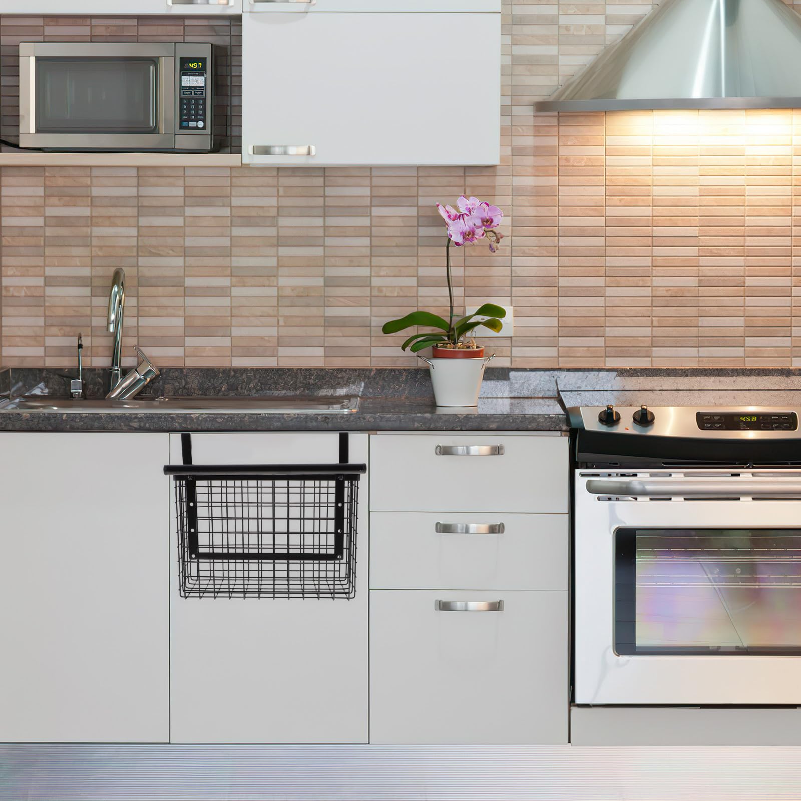Cesta de Almacenamiento Colgante de Acero al Carbono Negra, Estante Colgante para Puerta de Armario, Organizador Multiusos para Cocina y Baño, Soporte para Condimentos y Verduras,