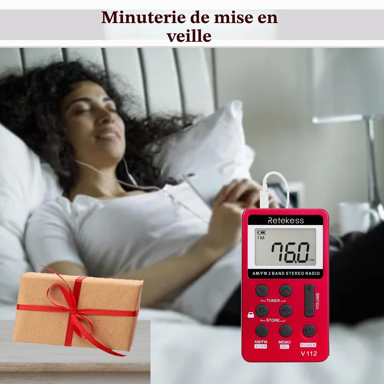 Retekess V112 Mini Radio FM de Poche,Radio Portable,FM AM,Prise Casque,d'Extérieur,Convient pour Course à Pied,de Sport,Randonnée,Le Camping(Rouge)