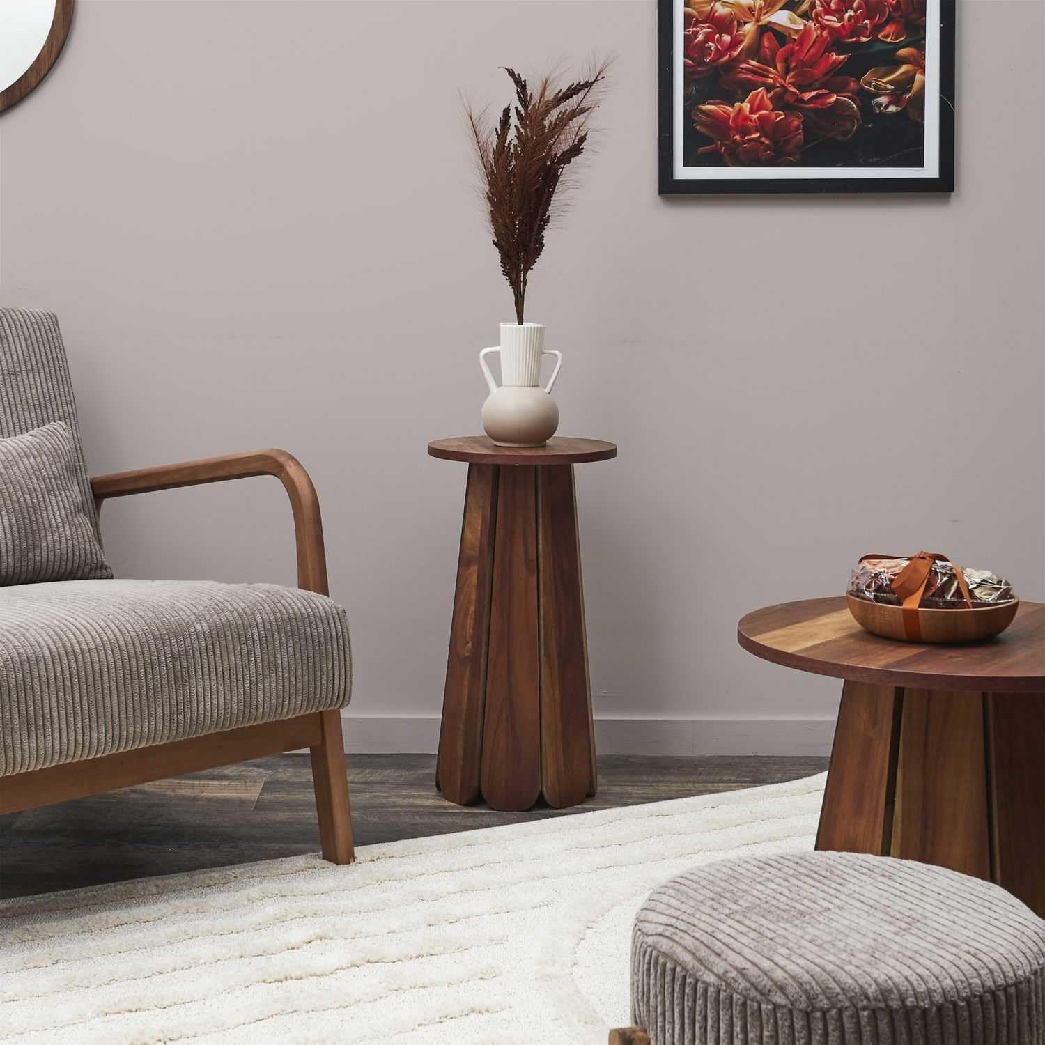 HOME DECO FACTORY, HD0350, Table d'Appoint D30 cm, Modèle Will, Collection Softness, Mobilier, Table Et Bureau, Console et Sellette, 30x55x30 cm, Marron | Bois d'ingénierie, table d'appoint Will, collection Softness, diamètre 30 cm, salon, marron