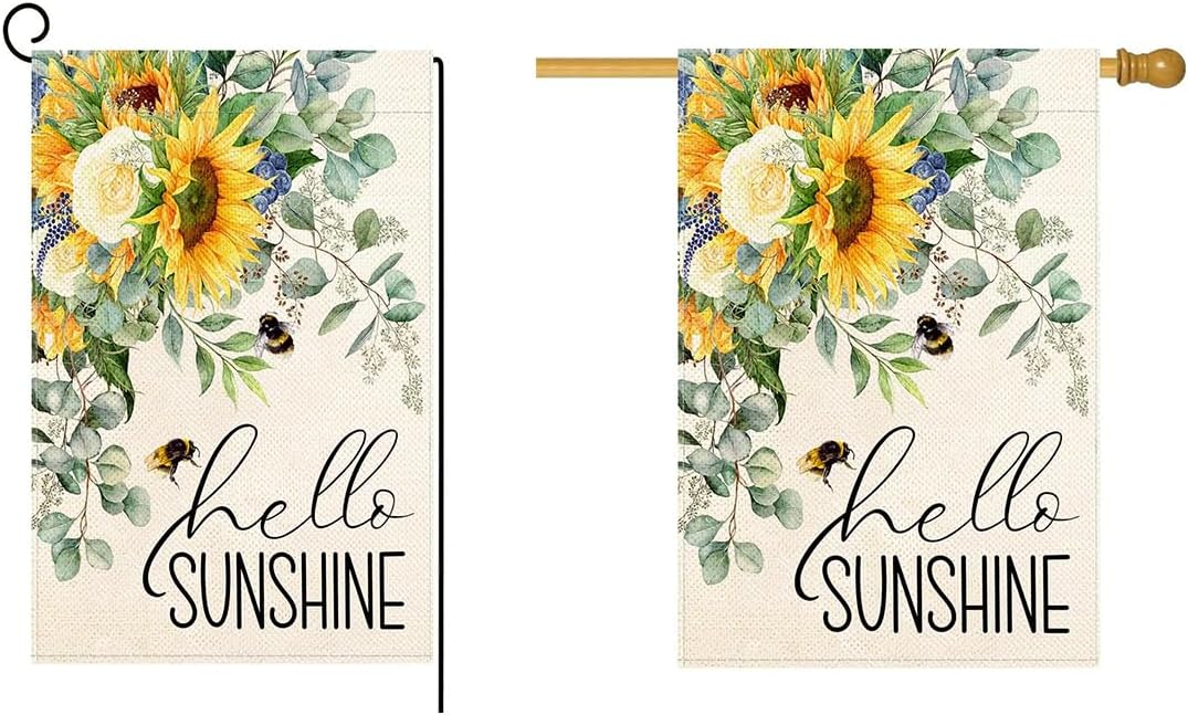2 Pack Hello Sunshine Sunflower House Flag And Garden Flag Set