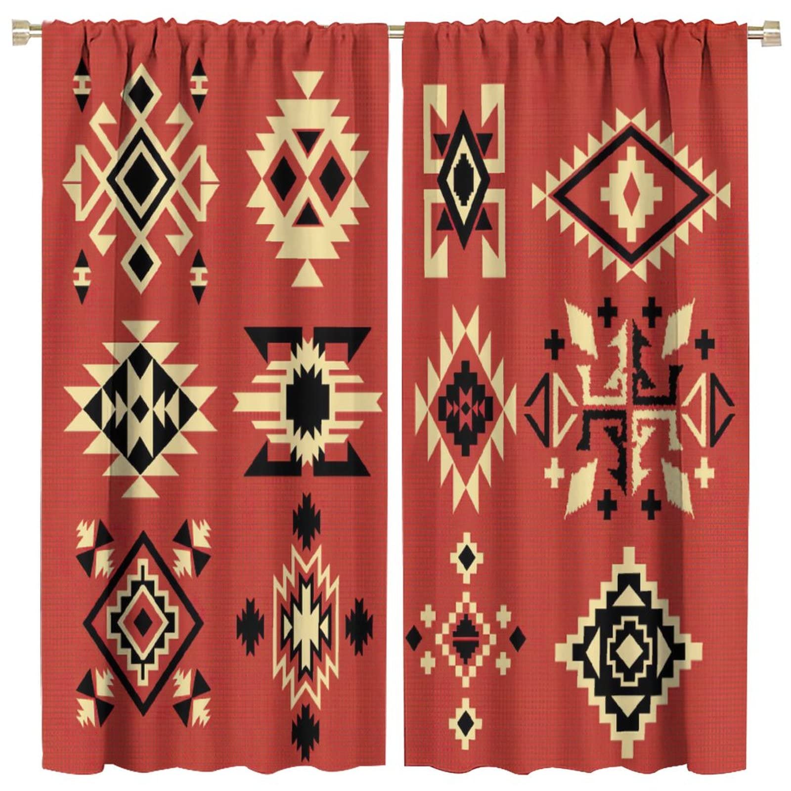JESTRONRYTribal Bedroom Curtains,Vintage Ethnic Native American Geometric Print Pattern Blackout Window Door Curtains for Living Room Dining Room Home Decor W42xL45in
