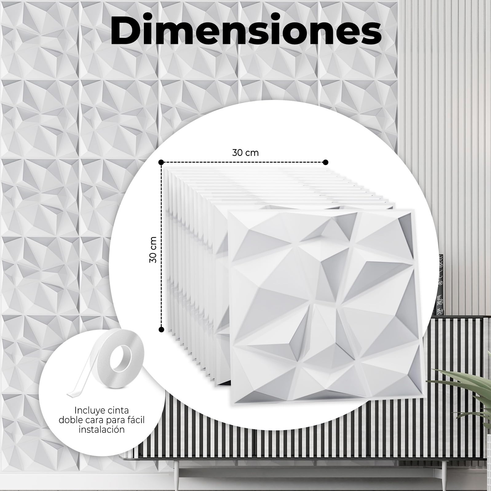 DOM AMARA - Dekoracyjne panele ścienne 3D PVC (30 sztuk), 30x30cm + Dwustronna taśma samoprzylepna Dekoracyjne ściany i dekoracje ścienne, odporne na ciepło i łatwe do czyszczenia