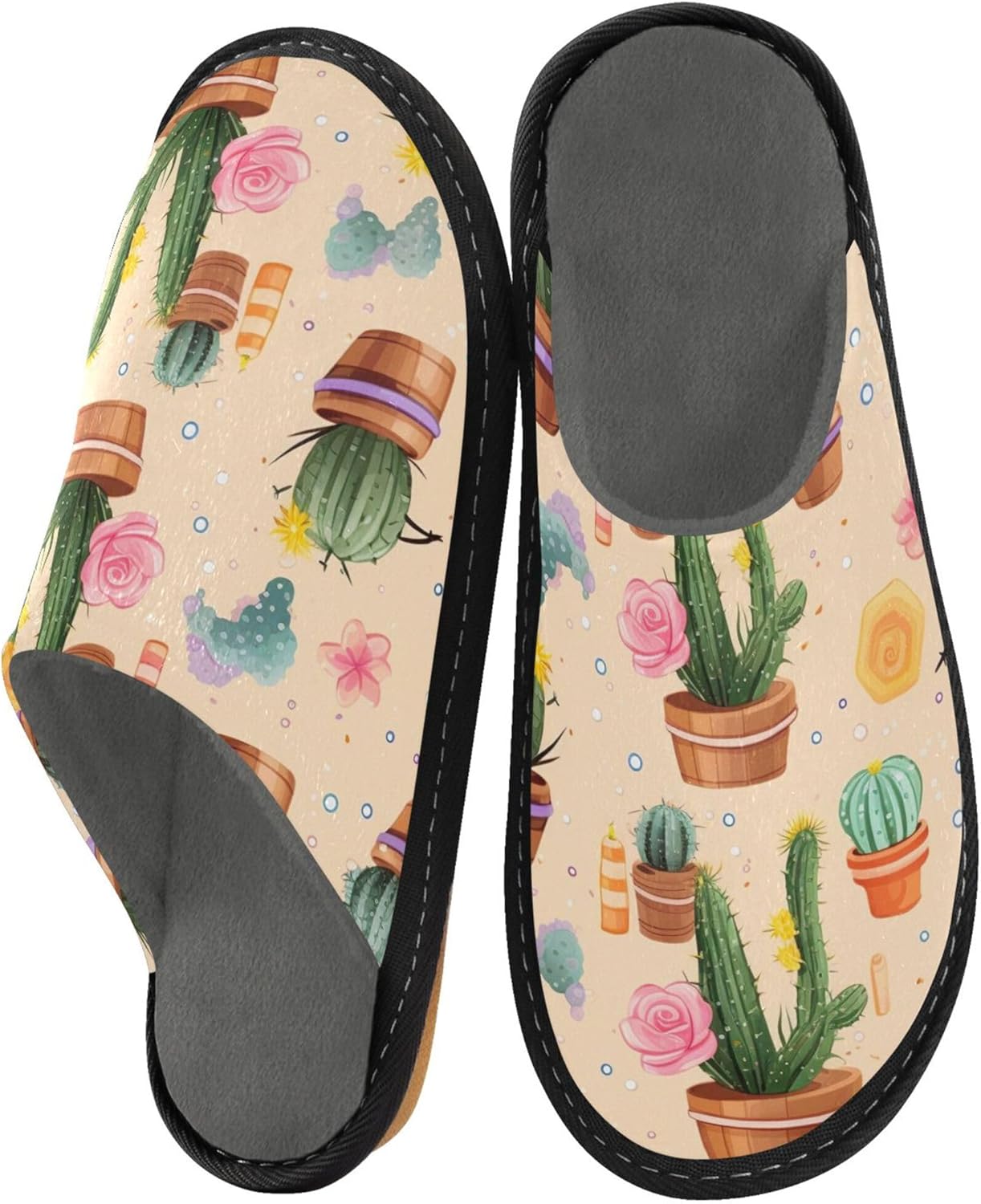 Cactus Plant House Slippers – Cozy Fuzzy Slippers for Guests, Washable & Disposable, Perfect for Shoeless Home, Spa & Hotel Use A110529