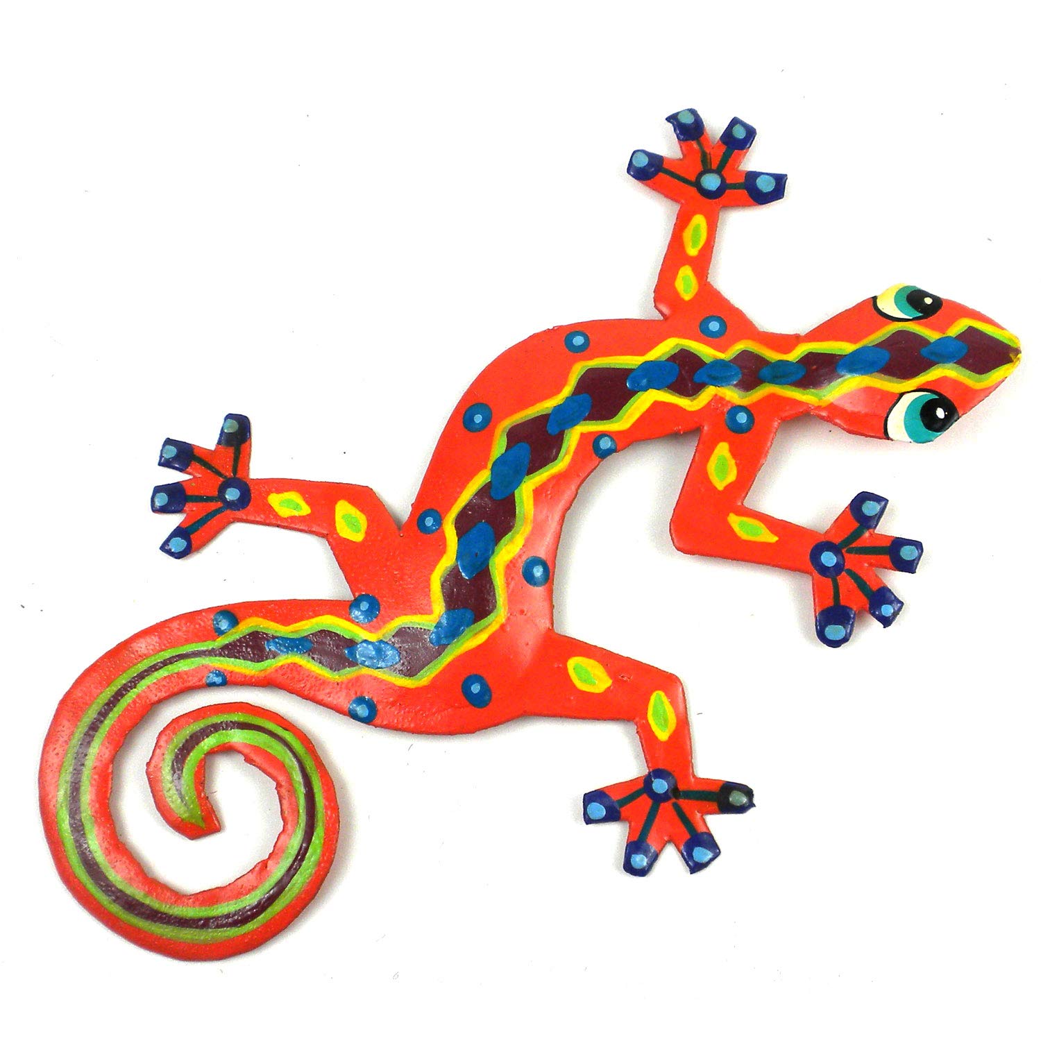 Global Crafts - 8 in Painted Gecko Metal Wall Art - Decorative Wall Gecko, Georgia Peach