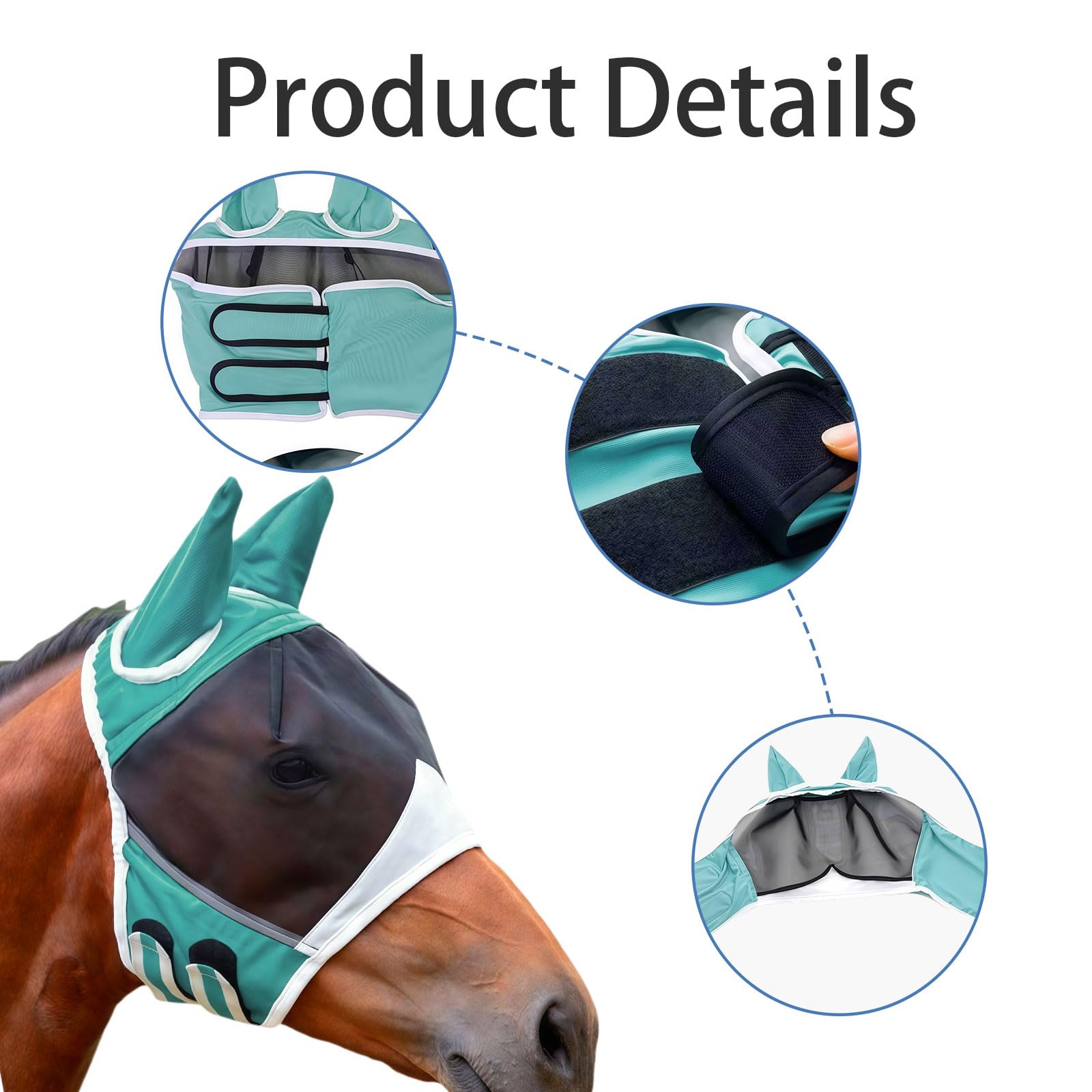 GmwyCzV Maschera Antimosche Cavallo, Traspirante Protezione UV Maschere Protettive per Cavalli, Stretch Horse Fly Mask con Protezione per le Orecchie, Ottimo Per i Cavalli Infastiditi Dalle Zanzare