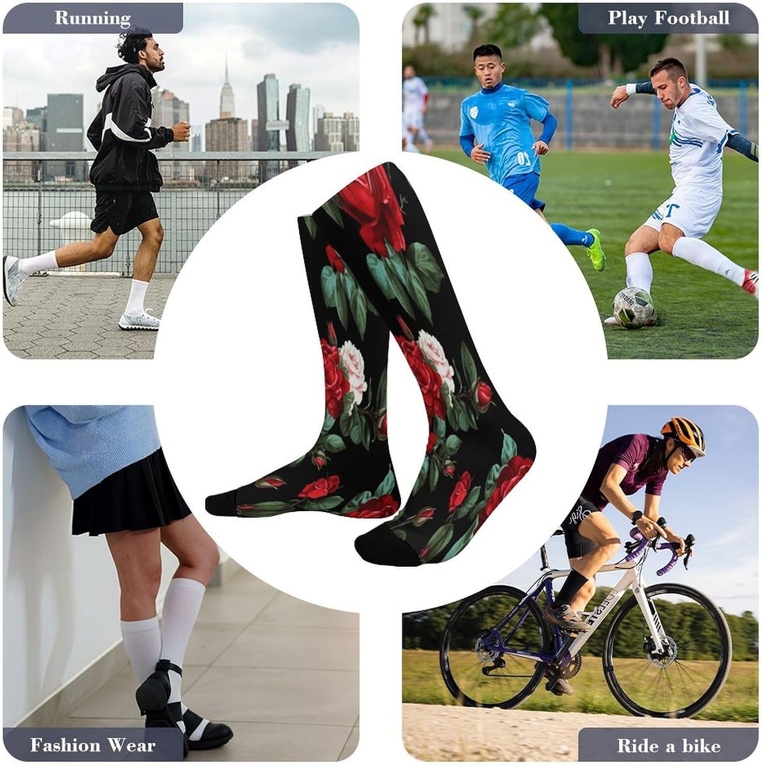 Beautiful Rose Gift Mid-Calf Socks Women Warm Knee High Socks Cozy Hiking Skiing Soft Boot Mid Calf Stocking Unisex
