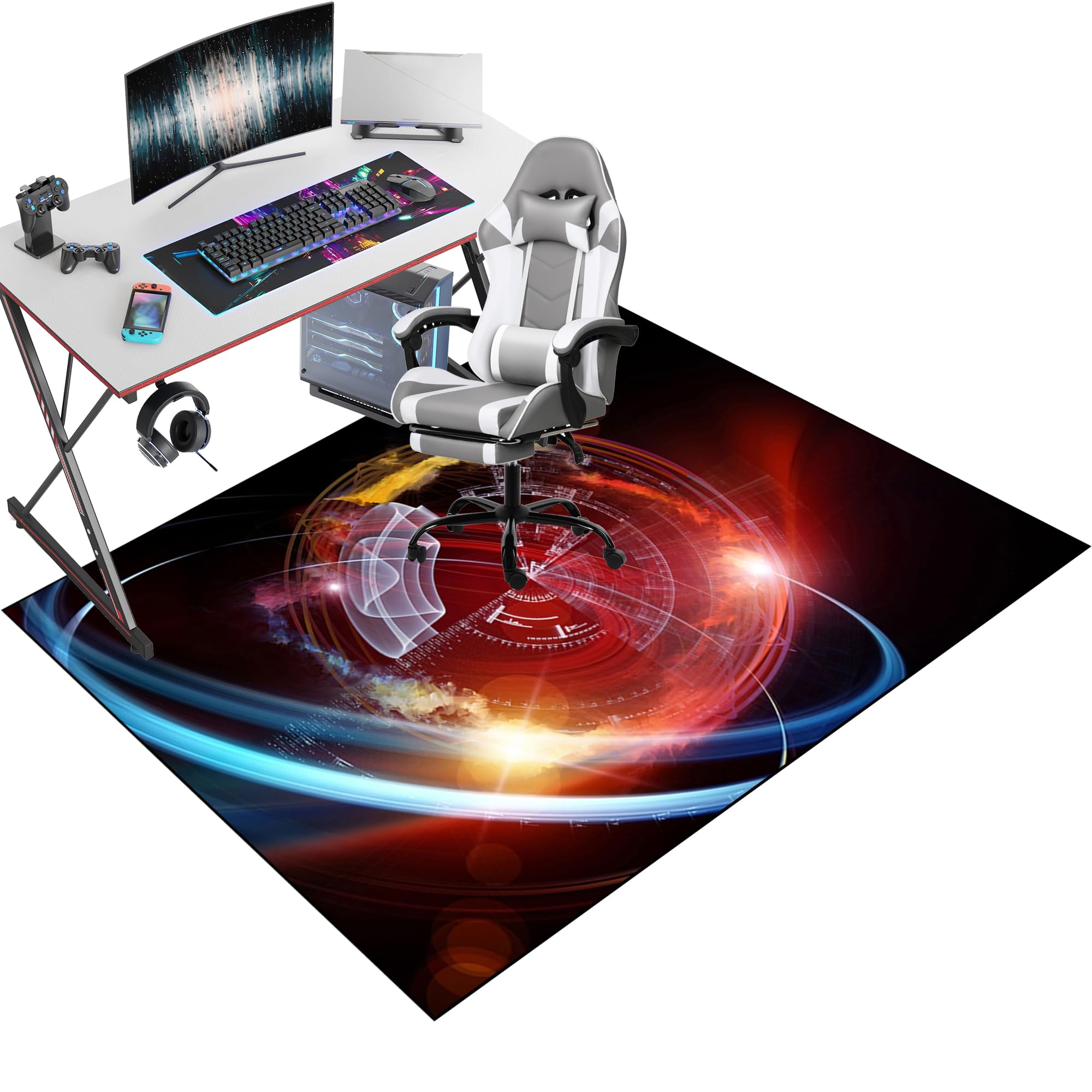 Office Gaming Chair Mat for Hard Floor, Floor Protector for Rolling Chair, Office Gaming Rug Protector for Rolling Chair, Non-slip 110 x 120 cm Floor Protection Mat for Gaming Room Home Office Decor