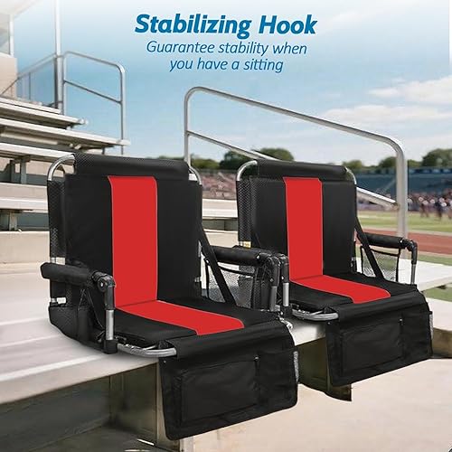 Miniatura 4 de Asientos portátiles para estadio con respaldo y reposabrazos, sillas plegables con respaldo y cojín grueso, silla deportiva acolchada ancha con