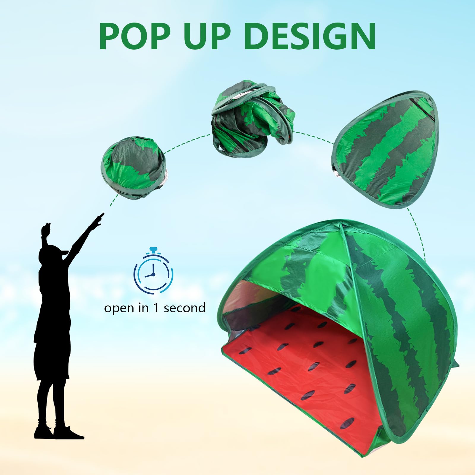 Tente de plage pour chien, 1 pack Pastèque Tente de plage portative à ouverture automatique Mini tente pour chien et chat, Protection des animaux domestiques pour l'intérieur et l'extérieur, M