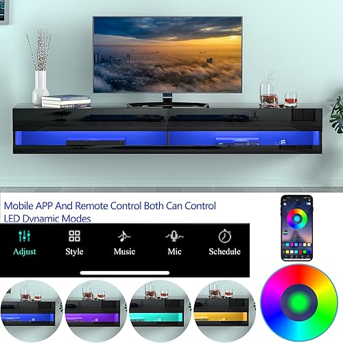 Miniatura 4 de Vinctik 6&Fox Soporte flotante de TV de 70 pulgadas para TV de 7580 pulgadas, moderno soporte de TV LED para sala de estar, soporte de TV flotante