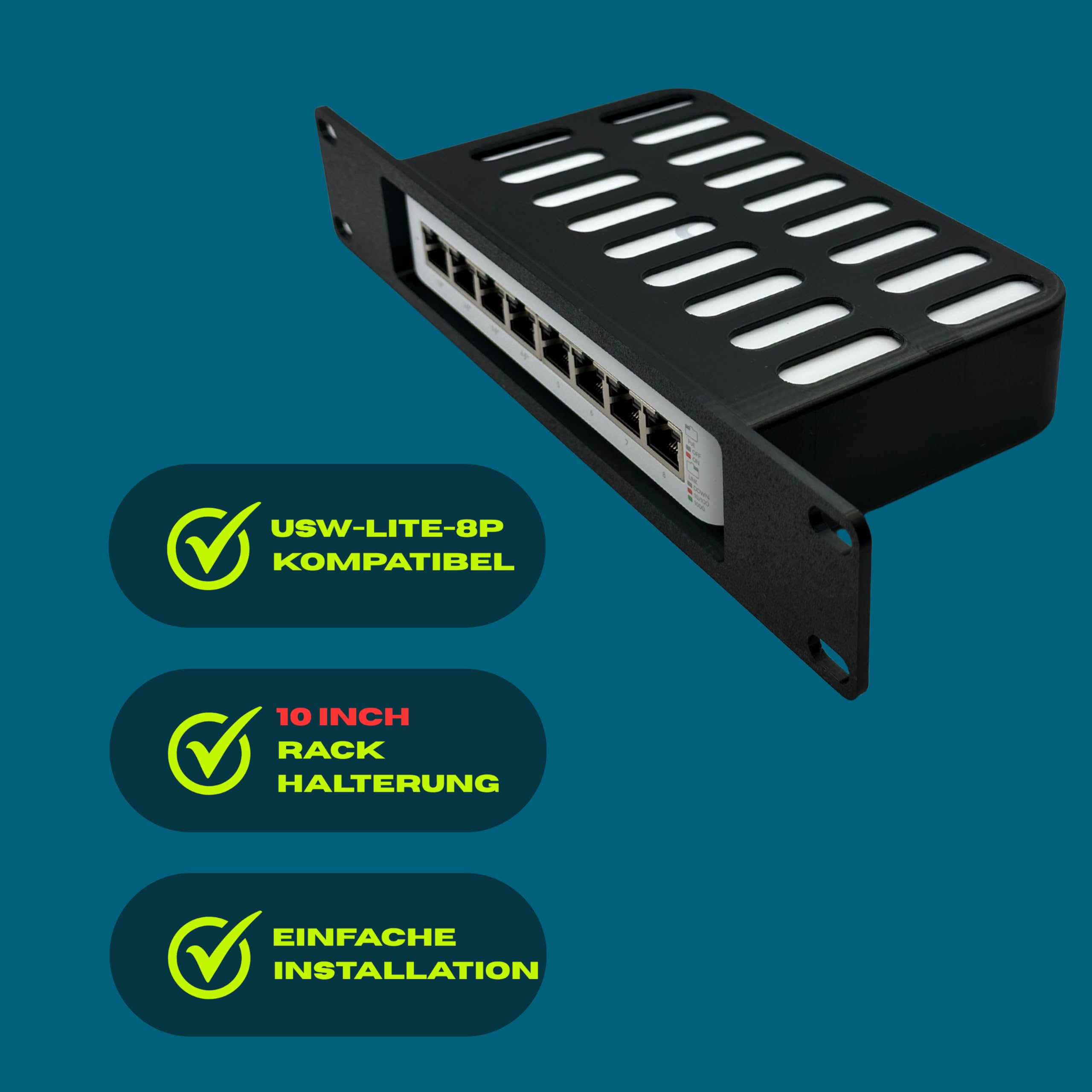Support de montage en rack pour UniFi Switch Lite USW-Lite-8-POE, plastique, noir