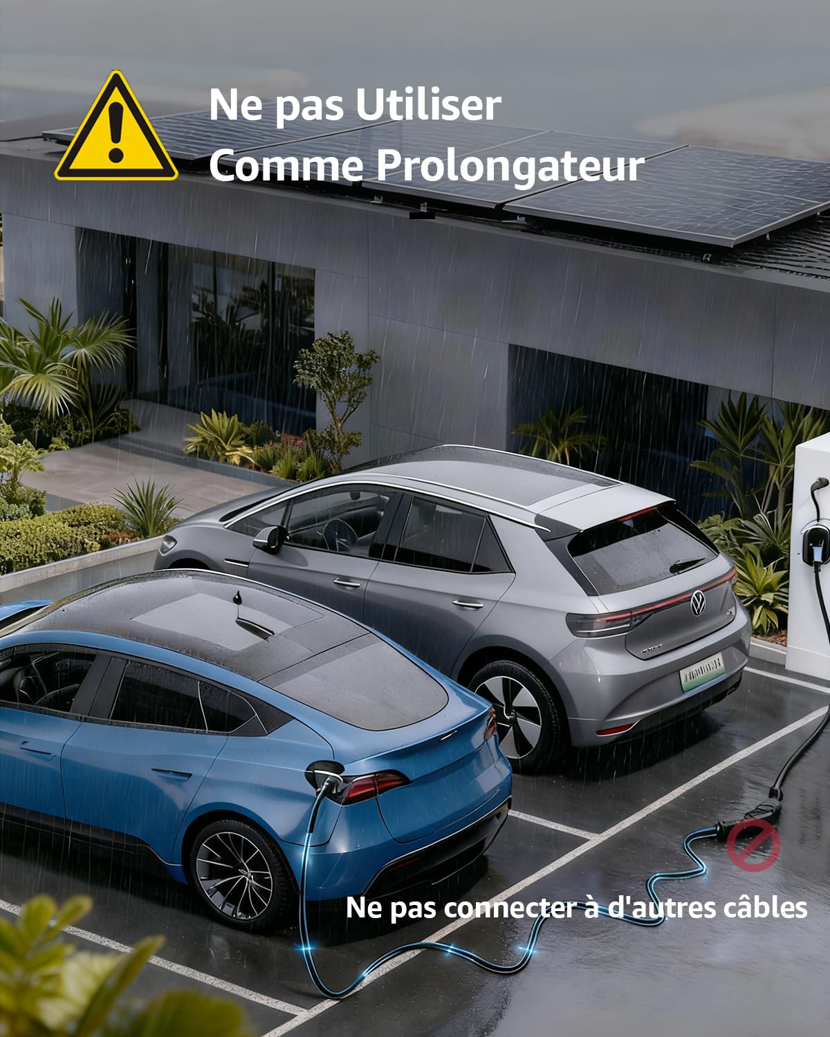 bokman Câble de Recharge Voiture Électrique Type 2 (22 KW/ 5 Mètres/Triphasé/ 32A), Étanche à la Pluie Charge Rapide et Sécurisée Compatible avec Model3/e-208/500-e (Câble T2)