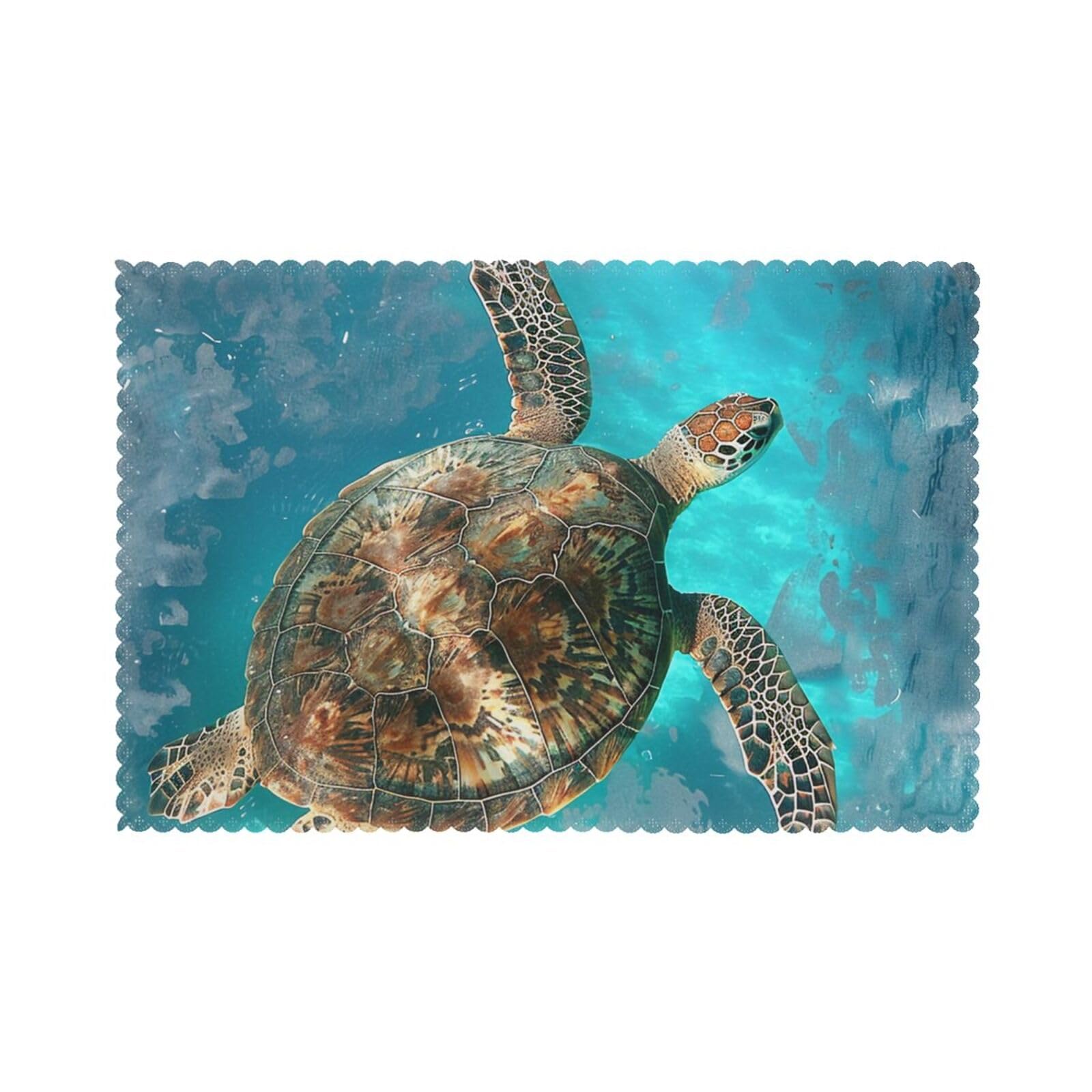 Swimming Tortoise Sea Printed Placemat Heat Resistant Place Mats Set of 6 PCS Washable Kitchen Table Mats, 12x18 Inch