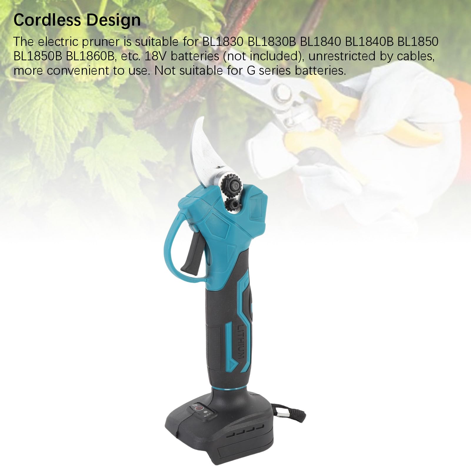 Podadora Eléctrica Inalámbrica con Cuchillas de Acero SK5, Interruptor de Arranque de Seguridad para Podar árboles