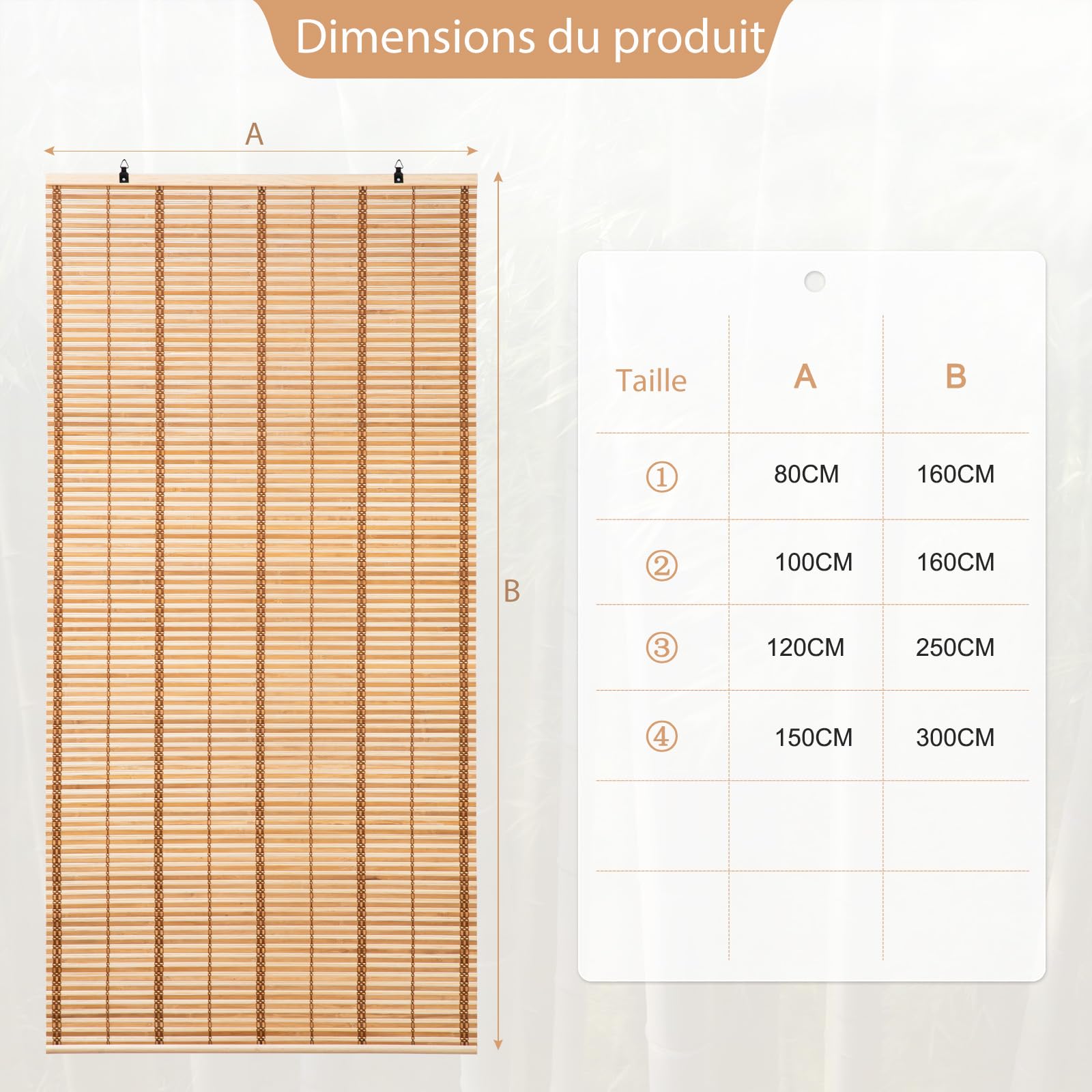 Store Enrouleur Rétro Bambou Bois Naturel, Pare-Soleil Enroulable, Filtrage de la Lumière, Anti-UV, pour intérieur/Jardin/fenêtre, Marron Clair, 80 x 160 cm