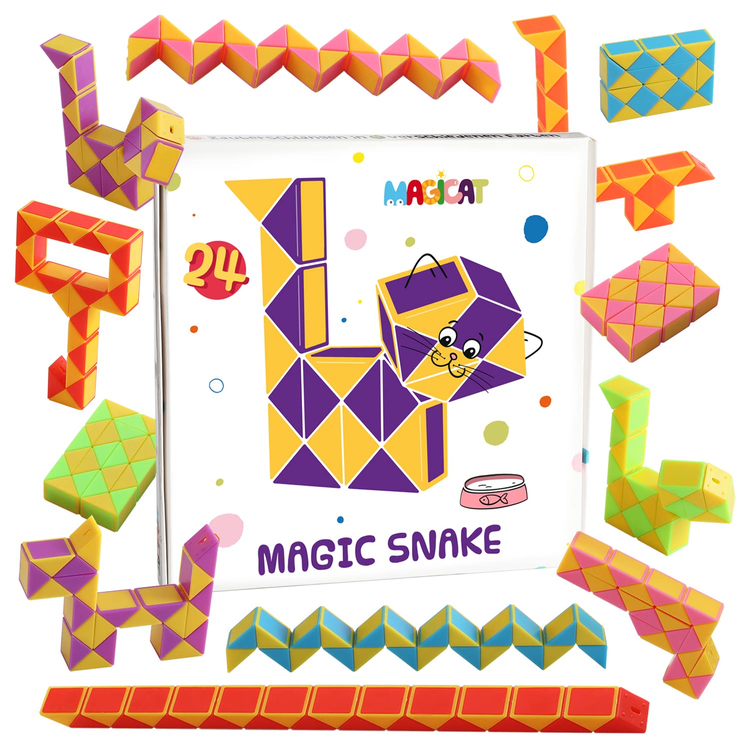 Magicat 24 Serpenti magici | Giocattolo cubo Magico Twist Puzzle, 24 Pezzi à 24 Blocchi, Costruzione Diversi Oggetti per Bambini e Adulti…