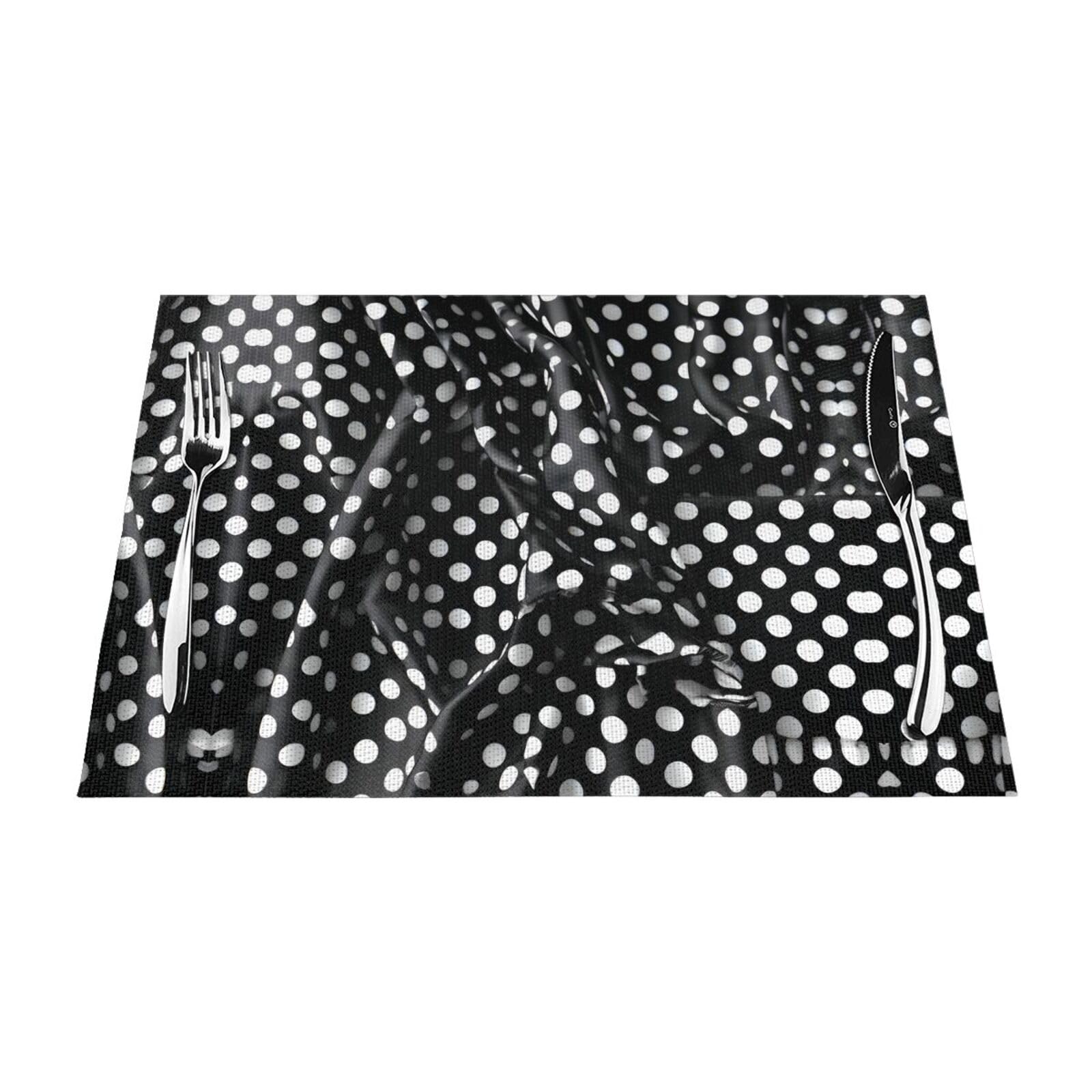 Set de table tissé noir et blanc lot de 6 pièces rectangulaires 30x45 cm à pois