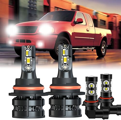 OOTBVVL Compatible con bombillas LED Ford F-150 (1999-2003) 9007HB5 de haz altobajo + bombillas LED antiniebla 9145, listas para Canbus blanco frío