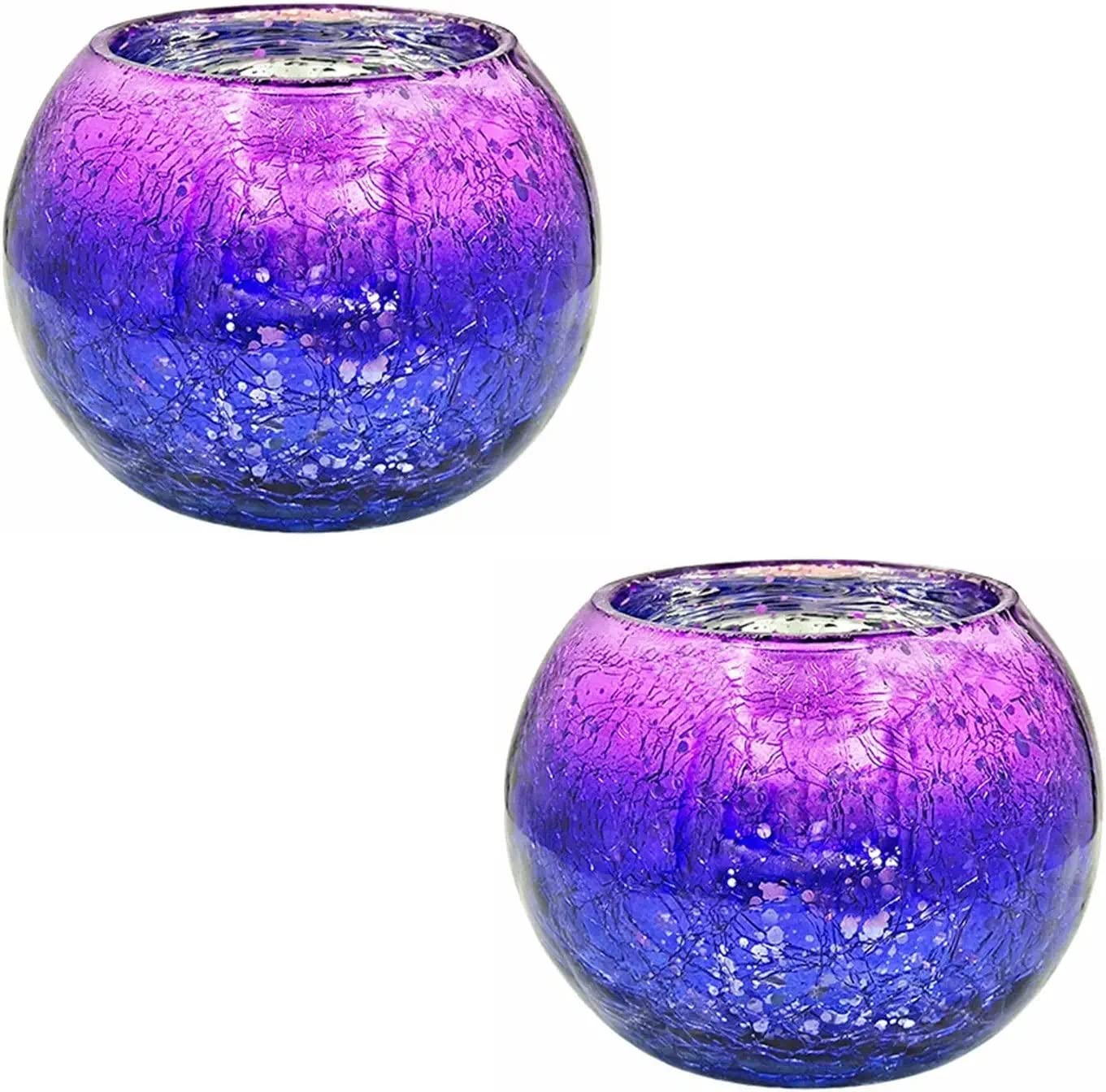 2Pcs Tealight Holders Decorative Bowl Votive Candle Holder, Glass Candle Holders, Round Candle Centerpiece for Tables Home Wedding Thanksgiving (Color : Purple, Size : 2pcs)