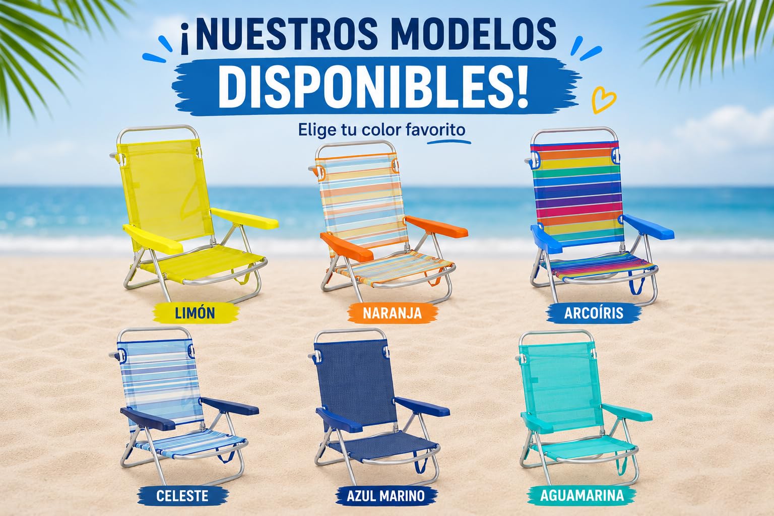 Creaciones Llopis Pack 2 Sillas de Playa Bajas Plegables Reclinables y Convertibles en Tumbona (Aguamarina)