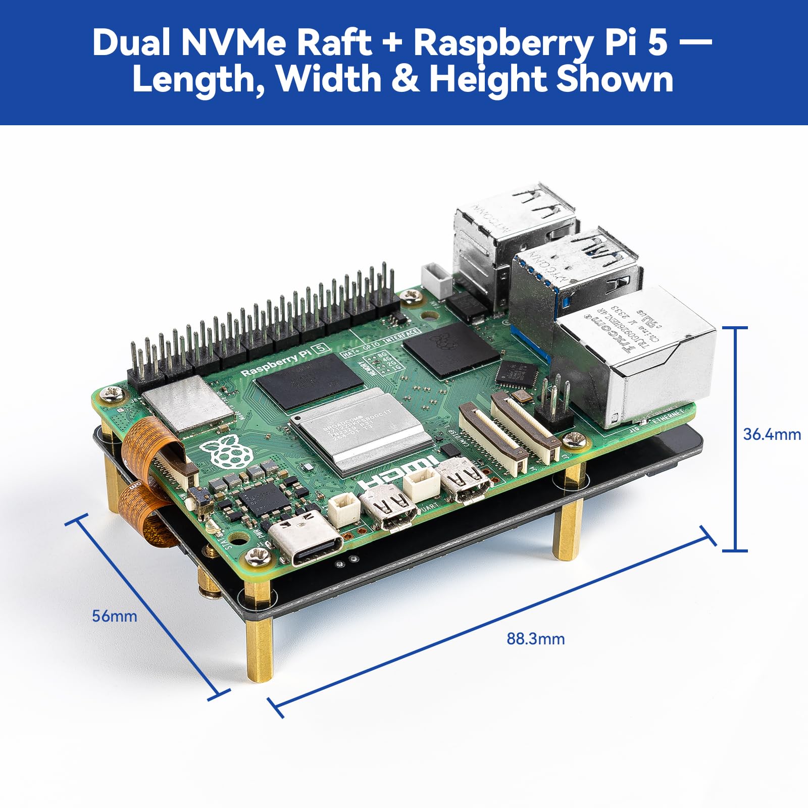 SUNFOUNDER Dual NVMe Raft pour Raspberry Pi 5 PCIe Gen 2.0 vers M.2 HAT Key-M SSD Hailo-8L AI Accelerator PIP M.2 2230/2242/2260/2280 NAS RAID 0/1, indicateurs LED, manuel