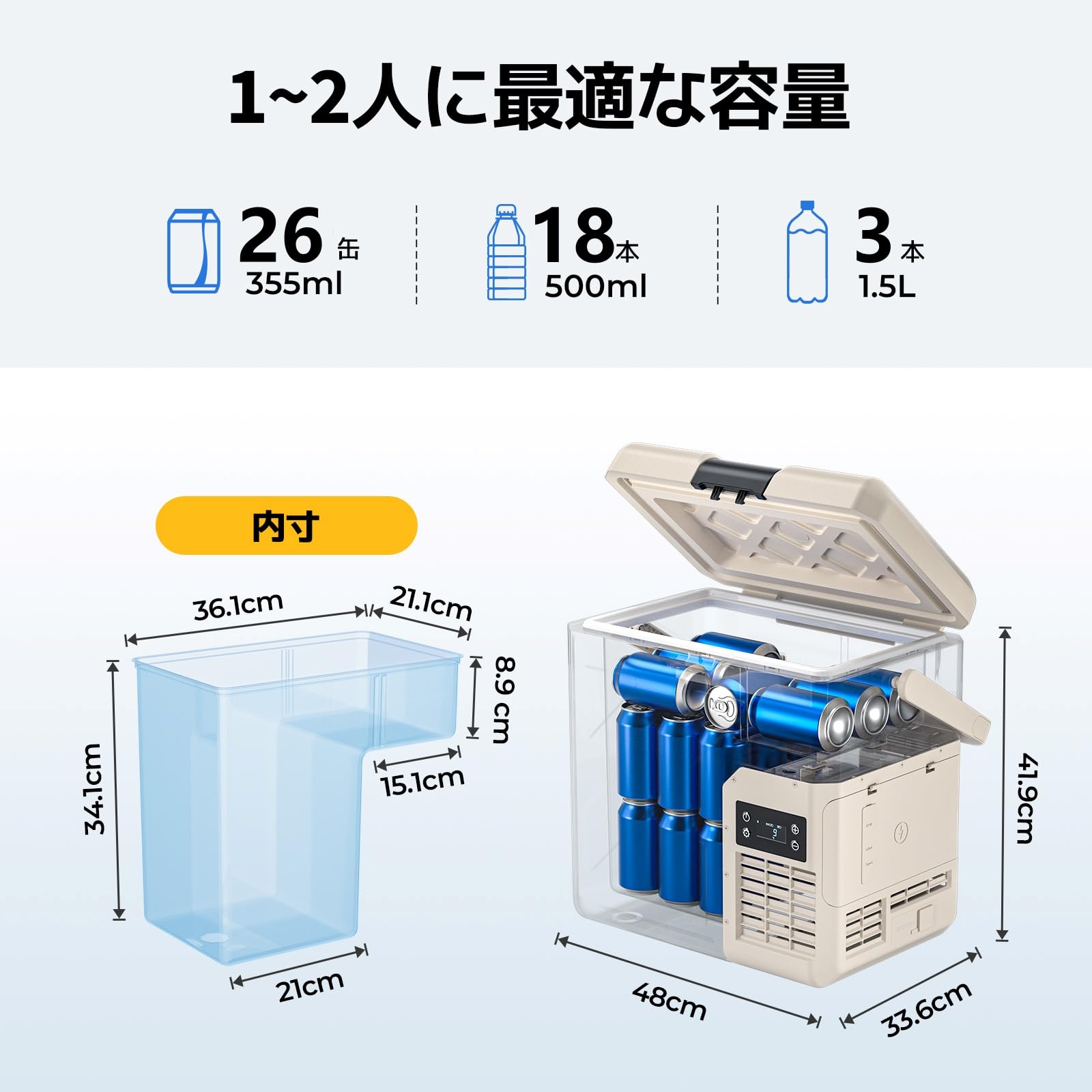 Amazon.co.jp: 【リン酸鉄電池内蔵可能】BougeRV ポータブル冷蔵庫 20L