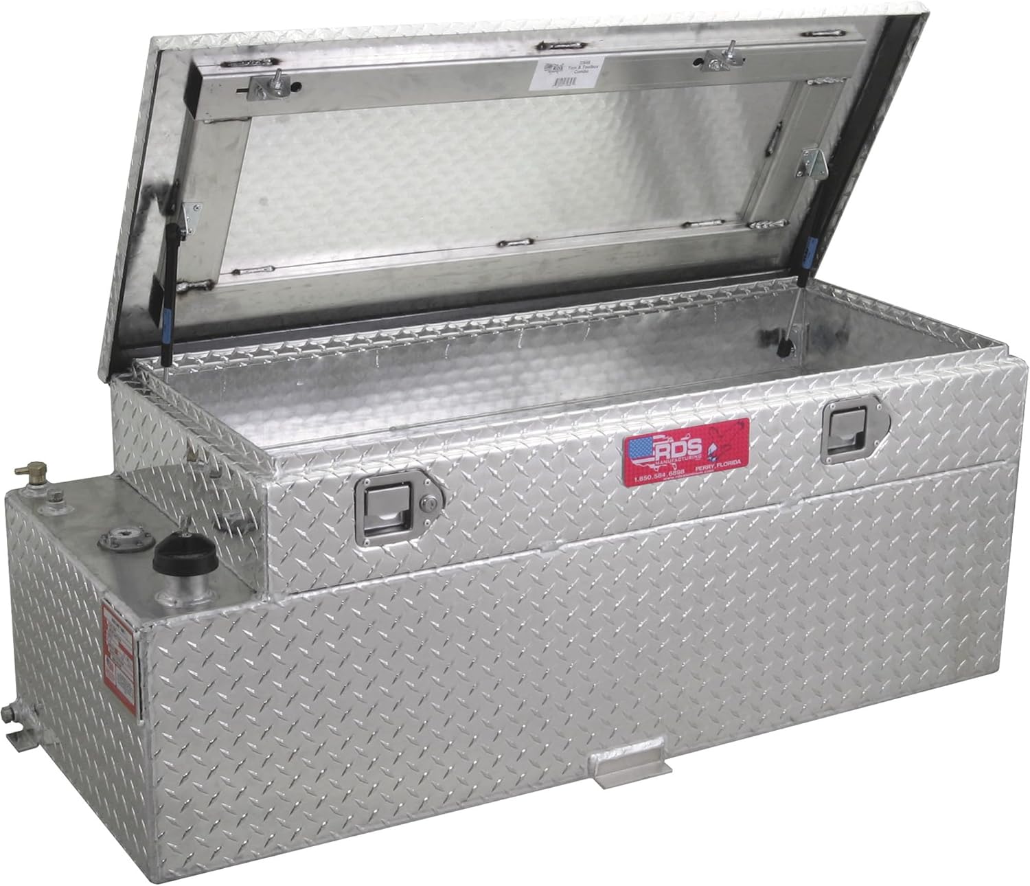 RDS Aluminum Auxiliary Fuel Tank Toolbox Combo - 60 Gallon, Rectangular, Diamond Plate, Model Number 72644