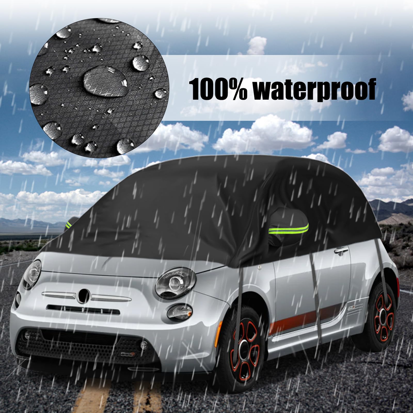 Autoabdeckung Ersatz für VW Up Toyota Aygo Kia Picanto Citroen C1, Universelle Sonnenfest Hälfte Halbgarage UV Beständige Halbe Auto Abdeckplane Staubdicht Schneefest Outdoor Indoor