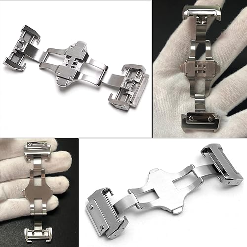 Miniatura 4 de Cierre desplegable de acero inoxidable de 0.709 in 0.827 in con hebilla plegable de mariposa, accesorios de repuesto para correas de reloj de cuero