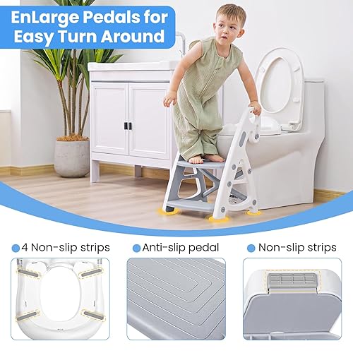 Miniatura 4 de Primlect Asiento de entrenamiento para ir al baño, asiento de inodoro 2 en 1 con taburete de escalón, accesorio para silla de baño ultra estable,