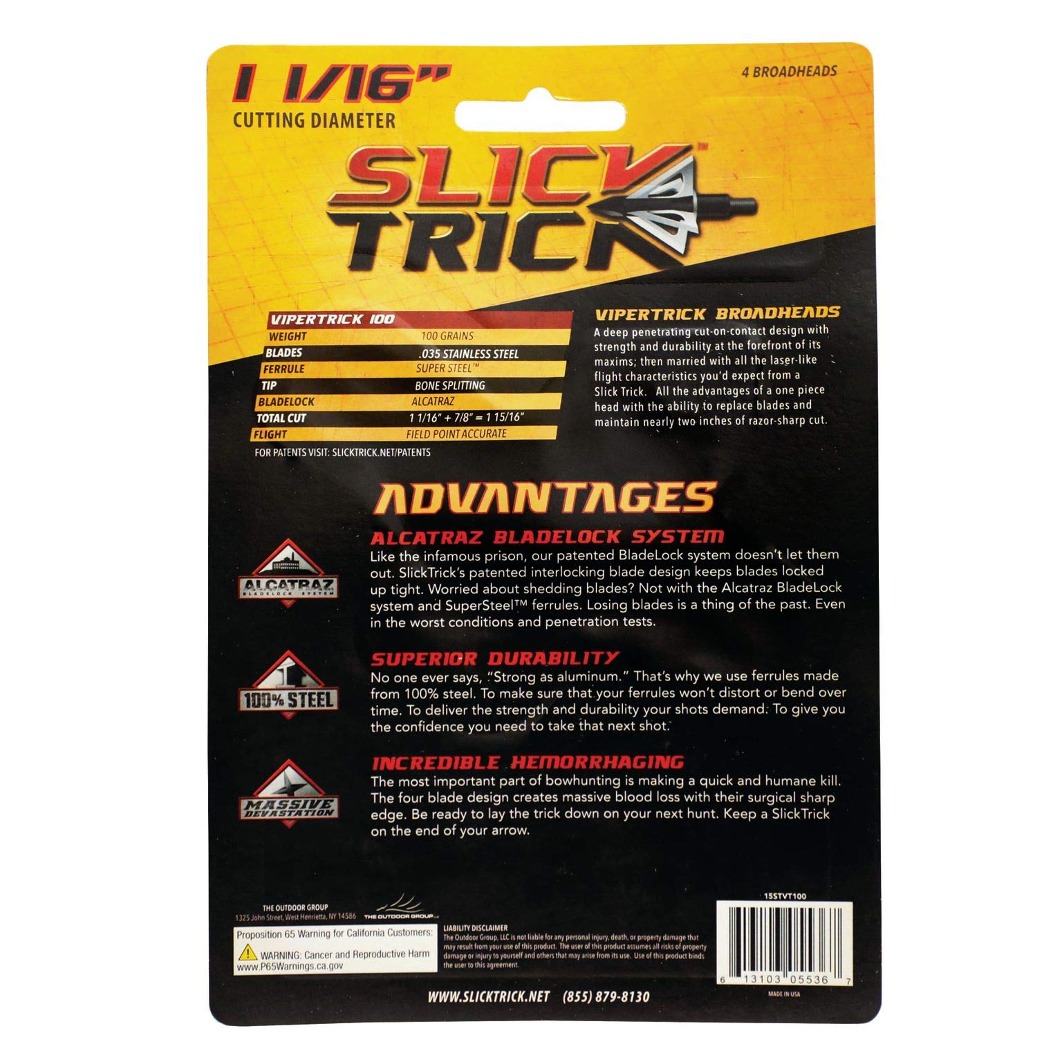 Pointes De Flèche Slick Trick Vipertrick Acier Inoxydable 100 Grains - Chasse