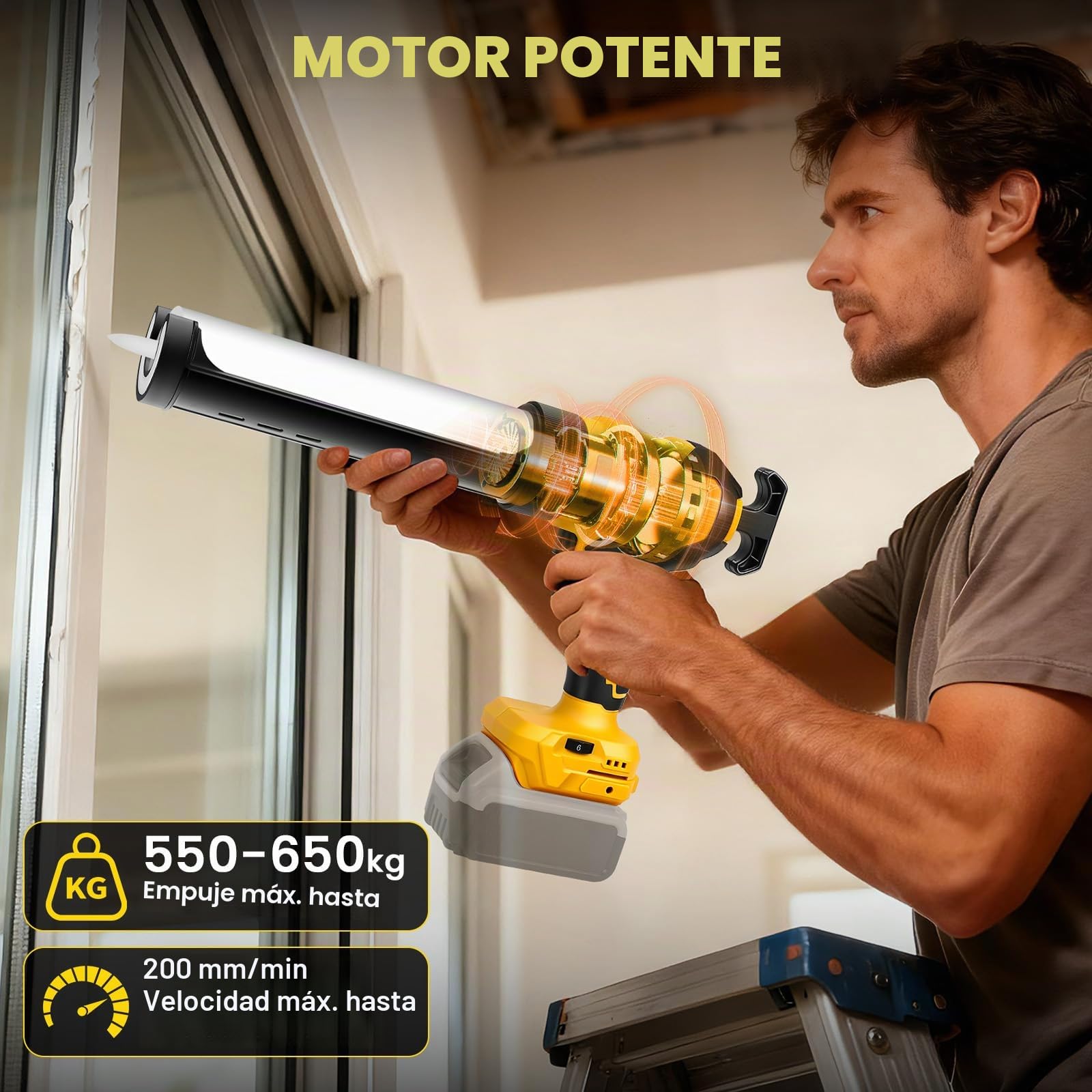Pistola Selladora Inalámbrica para Dewalt 20V (sin Batería) | Pistola de Calafateo Eléctrica, 6 Velocidades Ajustables, Pantalla Digital y Luz LED, para Rellenar y Sellar