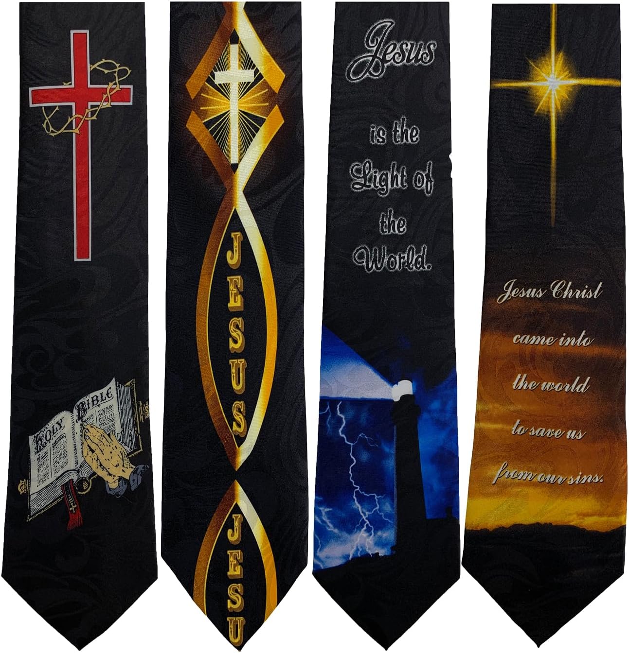 Pack of 4 Novelty Print Mens Neckties Christian Religious Jesus Neck Tie