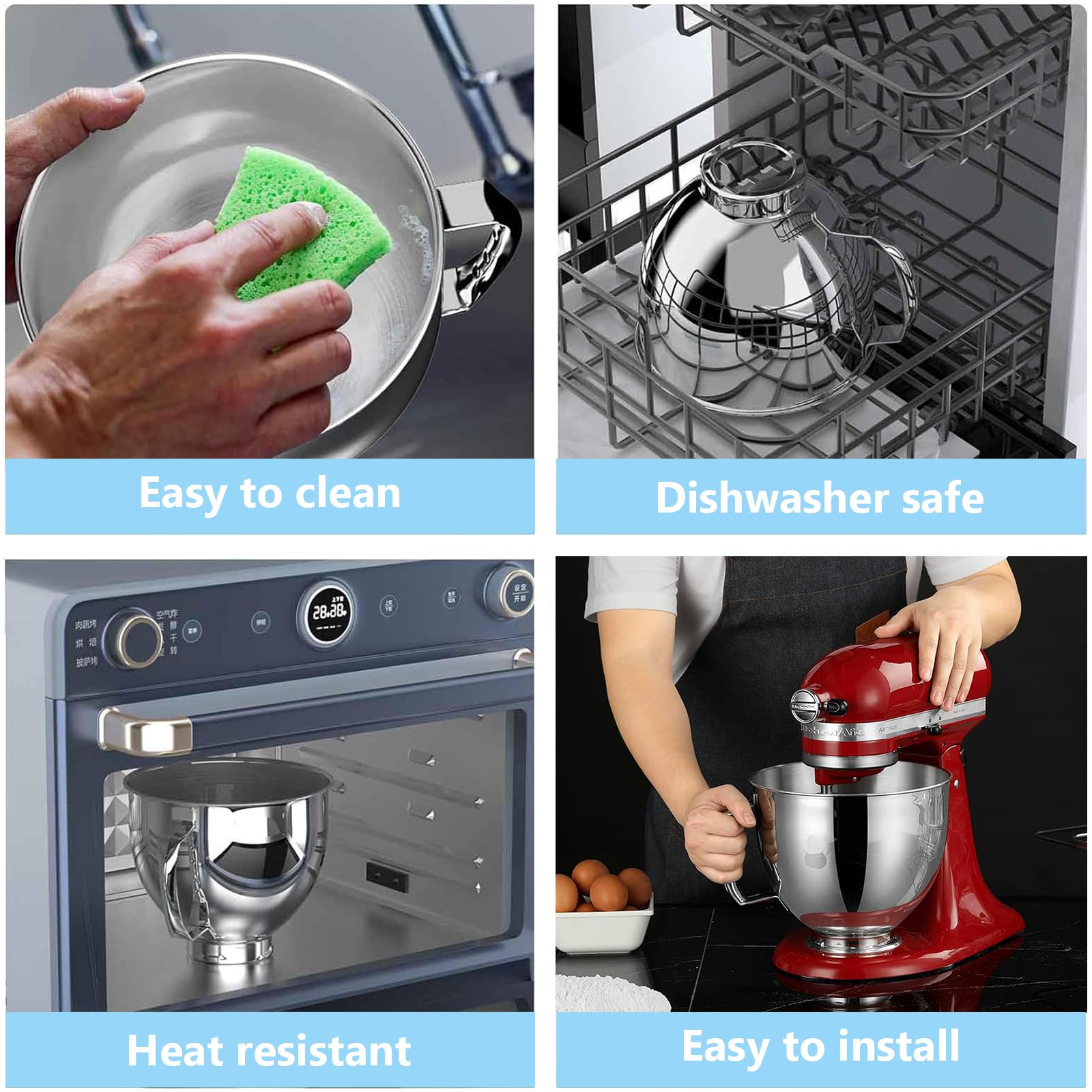 Edelstahl-Mixerschüssel für Küchenhelfer, 4,5-5 Quart Standmixer, kompatibel mit Artisan KSM100, KSM103, KSM110, KSM150, RRK150, K45SS, KSM75, KSM90, KSM95, K45, 5KSM125, 5KSM150, 5KSM150, 5KSM150 75