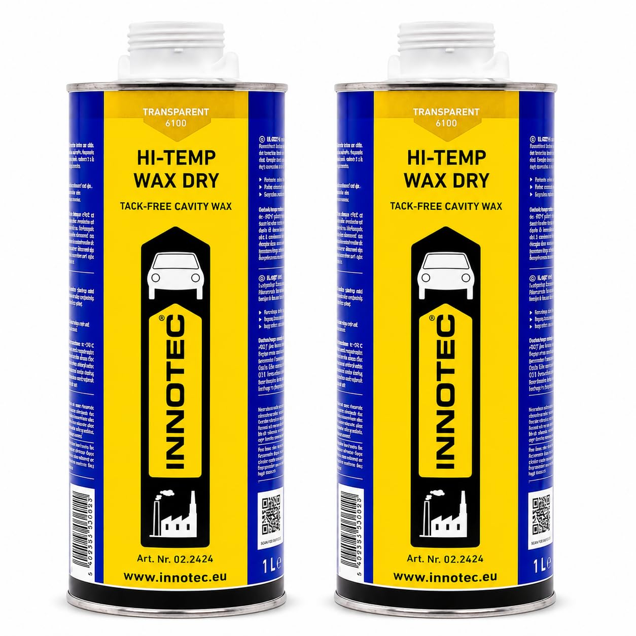 2 Stück Innotec Hi-Temp Wax Dry Transparent - Next Level Konservierung für Automotive & Industrie - Idealer Unterbodenschutz und Hohlraumkonservierung - Rostschutzmittel für Fahrzeuge - 1 Liter Dose