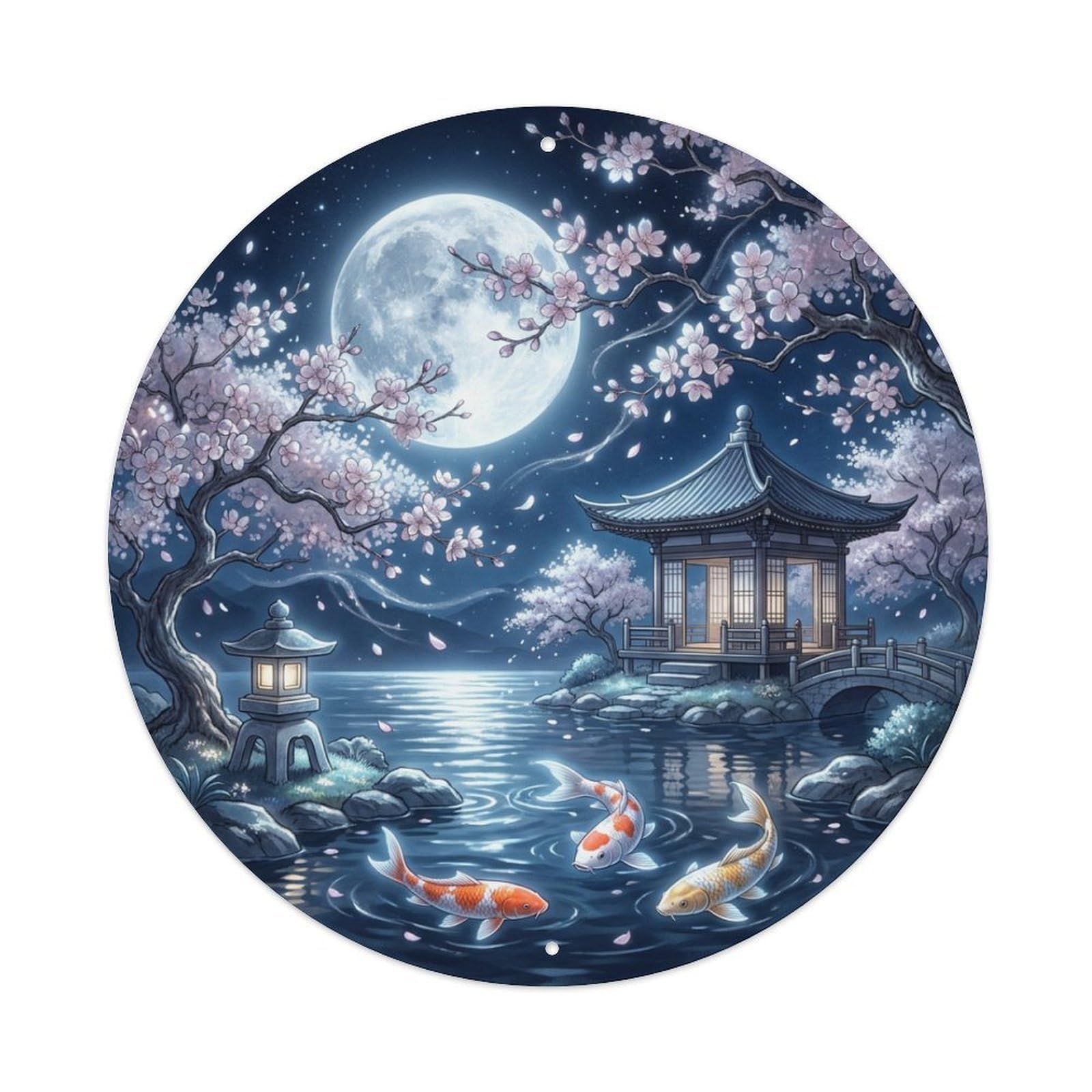 Galvaxio Style Japanese Koi Fish Sakura Moonlight Silver Glow 1 Metal Tin Sign