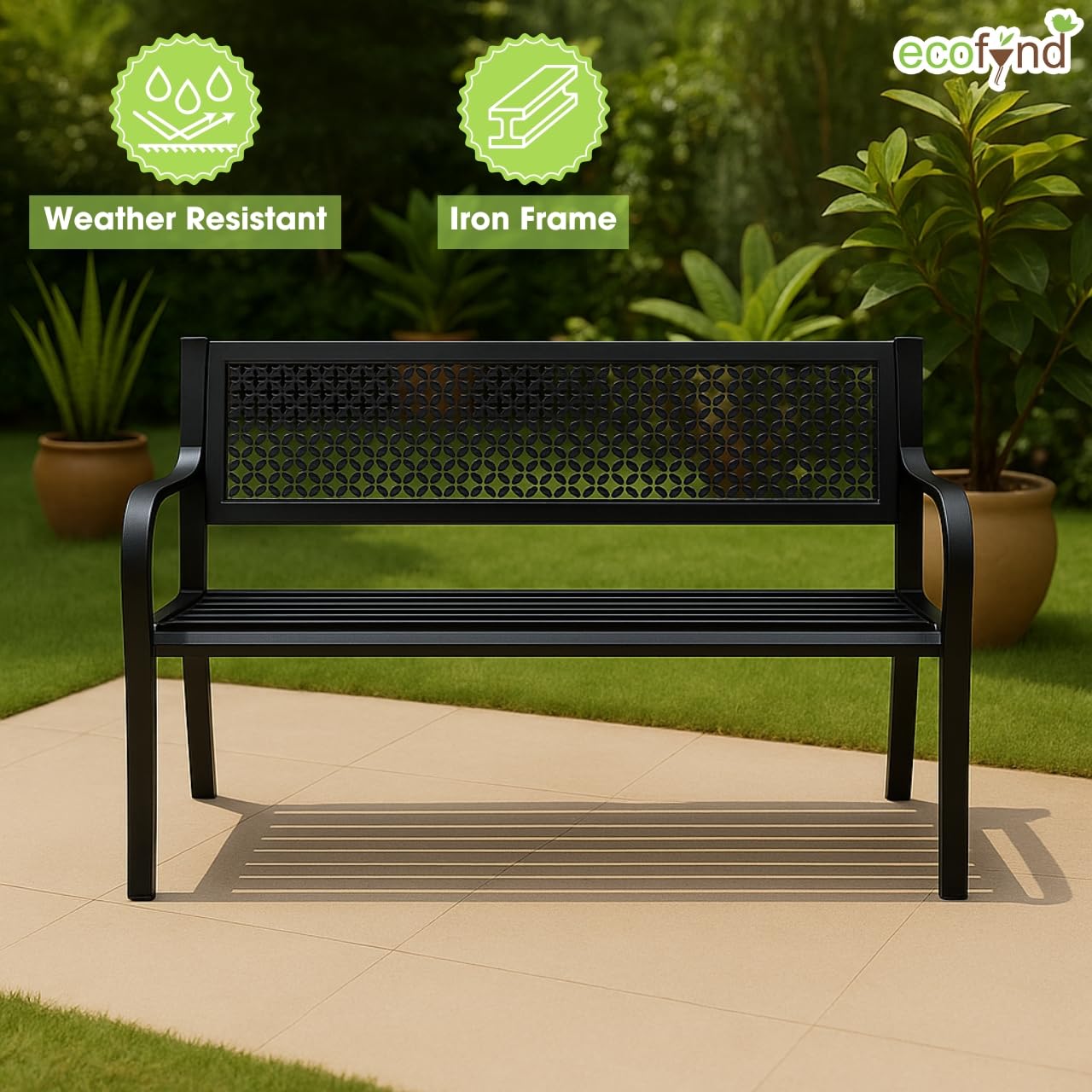 ecofynd 2 Seater Garden Bench for Indoor & Outdoor Park, 3 Feet Long Heavy Duty Waterproof Outdoor Seating Bench for Home, Terrace, Patio, Living Room, Lounge, Balcony (Black, GT003-039) - Image 4 thumbnail