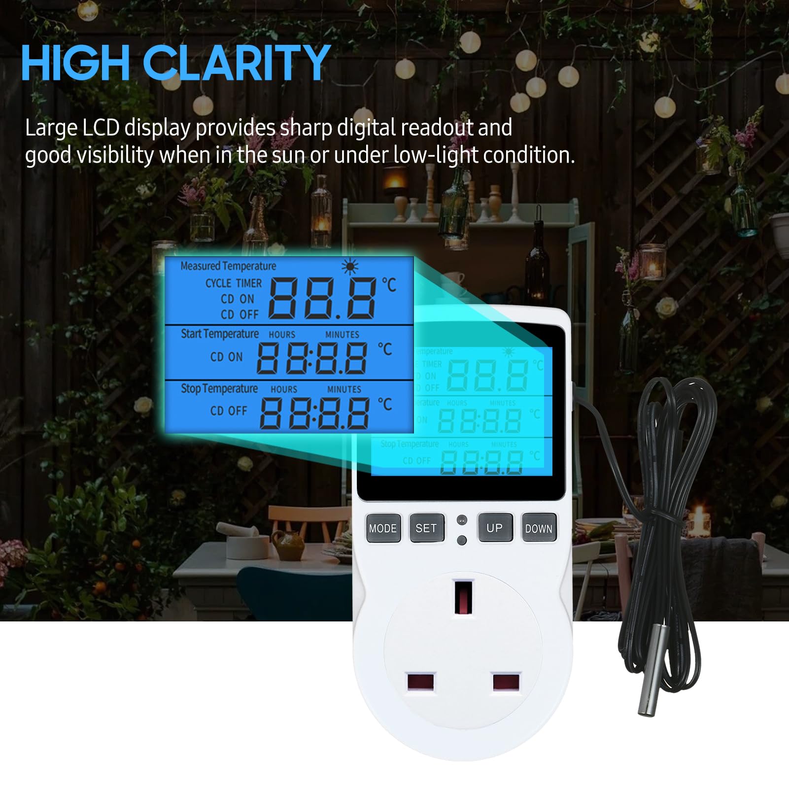 Weytoll Termostato digital LCD con enchufe, control de calefacción y refrigeración para terrarios, acuarios y reptiles, control de temperatura con temporizador y sonda