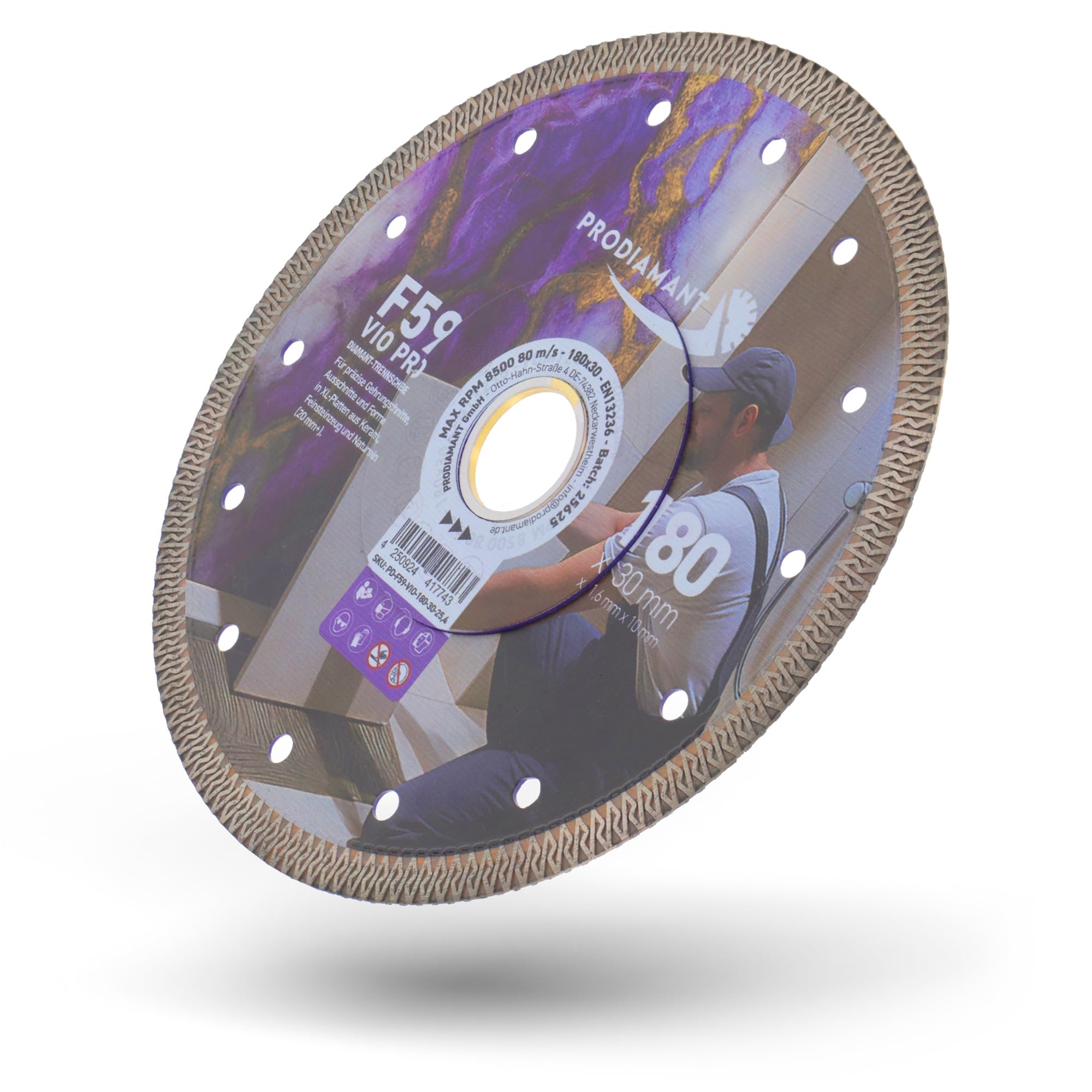 PRODIAMANT Disco de corte de diamante F59 VIO PRO 180 mm x 30/25,4 mm | Altura del segmento 10 mm | Ancho de corte 1,6 mm