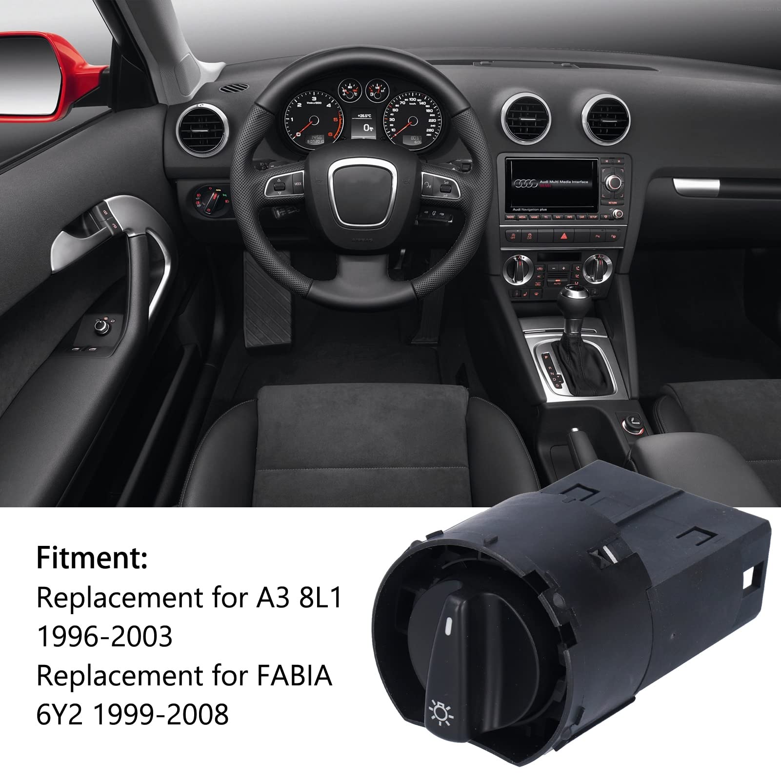 Akozon Interrupteur de Phare Interrupteur de Commande de Phare de Voiture 6Y1941531L Remplacement pour 6Y2 1999‑2008