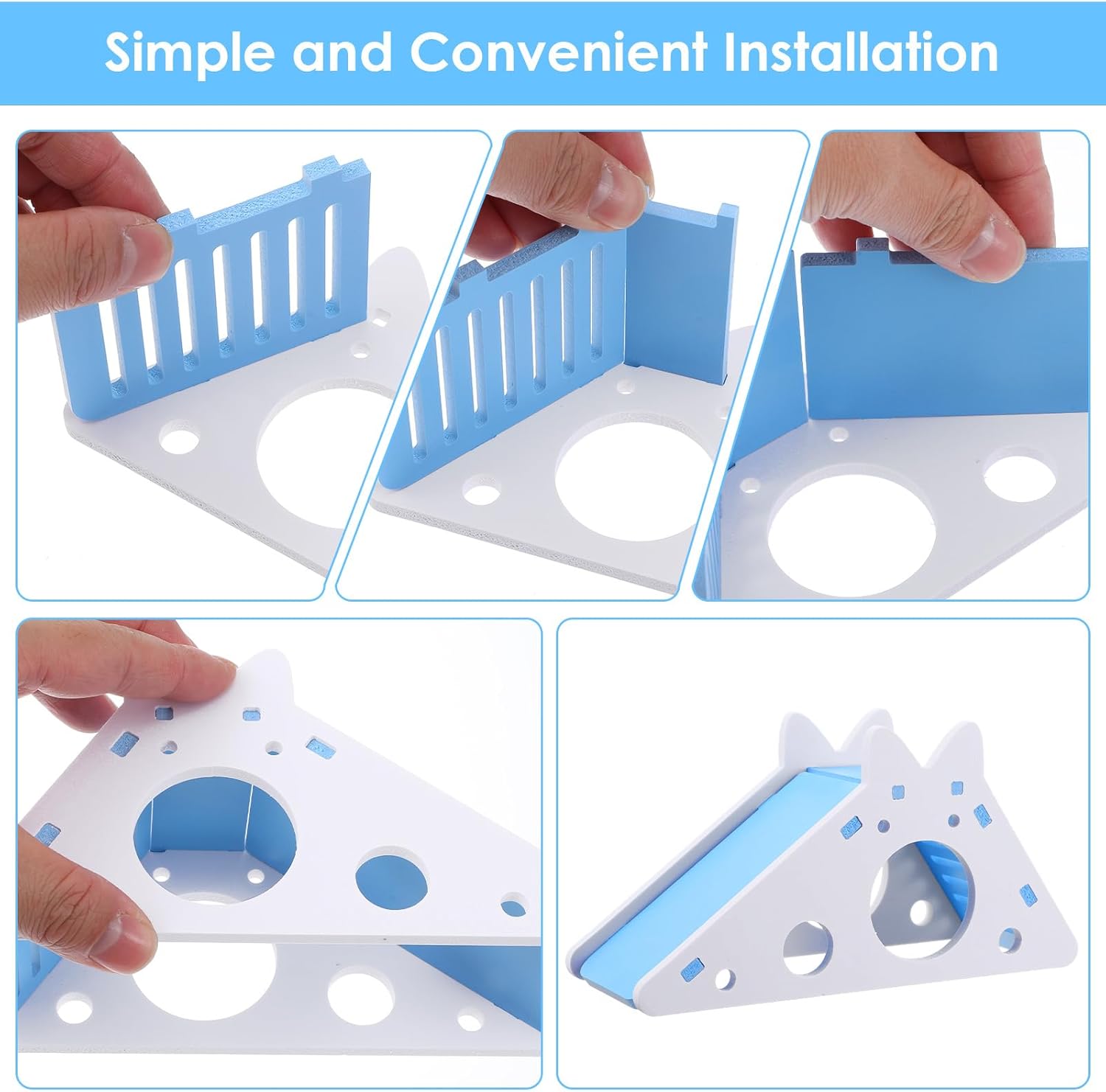 TIESOME Hamster House with Ladder and Slide, Wooden Hamster Play Toys Hideout Hut Gerbil Rat Hideaway Small Animal Activity Toy DIY Hamsters Cage Accessories for Small Pets(Blue)