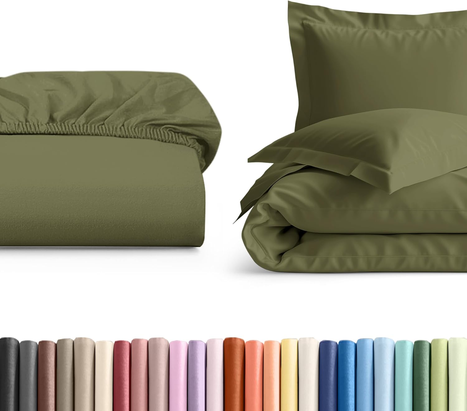 Cal King Size Fitted Bed Sheet + Duvet Cover Bundle - Hotel Luxury Single Fitted Bottom Sheet Only - Fits Mattress with Deep Pockets Between 8 to 16 inches - Breathable and Wrinkle Free - Sage Green