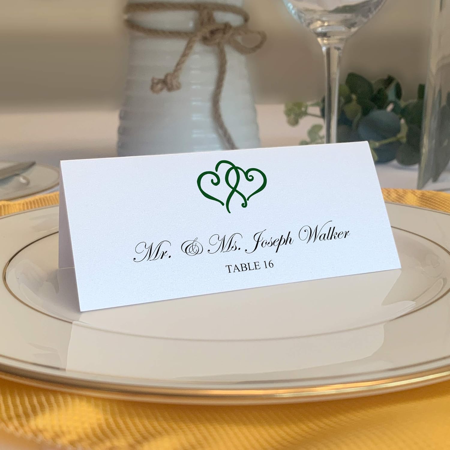 Linked Hearts Place Cards, Gold (Choose Color), Set of 150, Pre-cut and Scored - Wedding, Party, Dinner, and Special Events - Made in the USA
