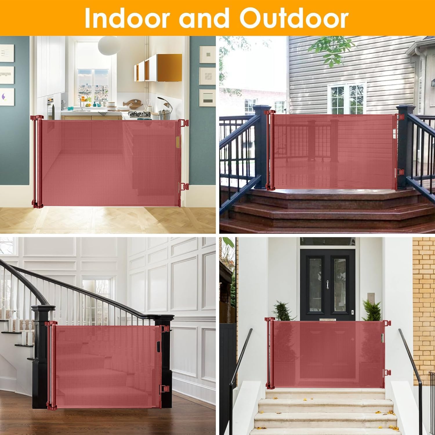 33” Tall X 50” Wide Retractable Baby Gates for Doorways One-Hand Easy Operation Retractable Dog Gate Outdoor Scratch-Resistance Mesh Pet Gate Indoor 4.17Ft Long Doggy Gates for Inside Dog Fence, Brown