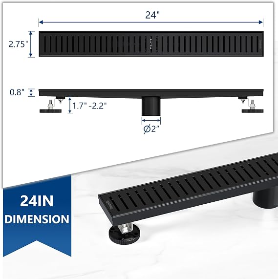 Neodrain 24 Matte Black Linear Shower Drain with Removable Capsule Grate