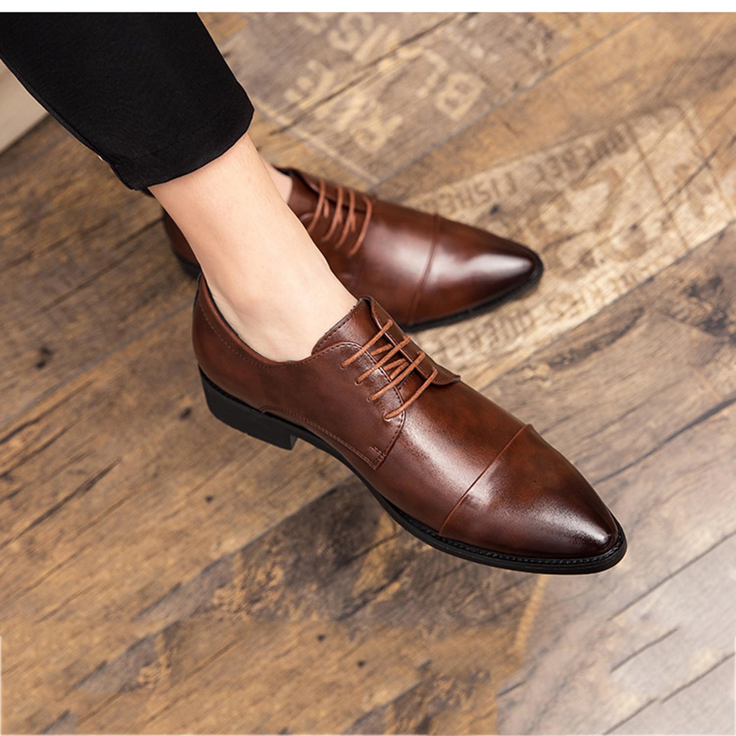 Scarpe da Uomo Eleganti Basse Stringate Derby Scarpe Oxford Classiche Scarpe da Lavoro Nero
