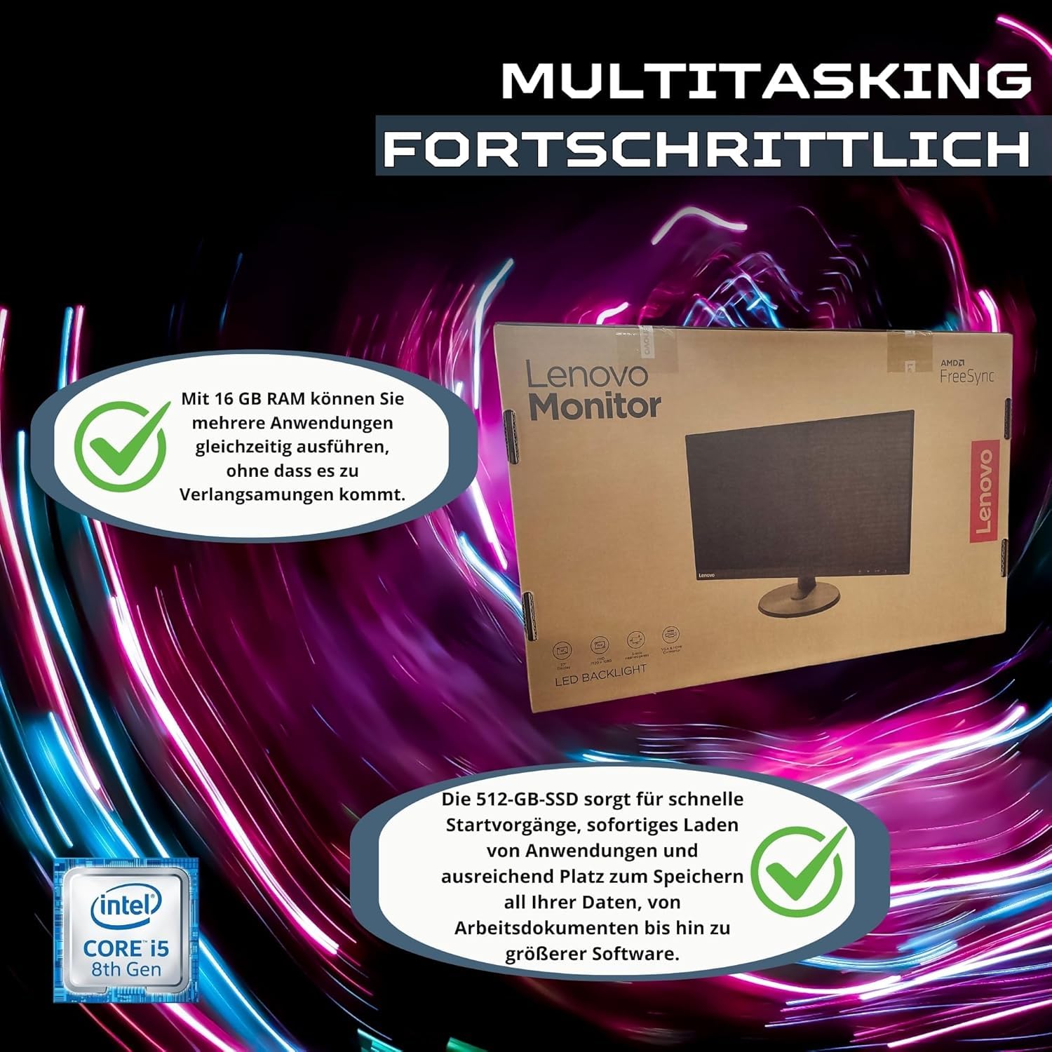 Computer Kompletter Desktop-Computer 27 Zoll i5 8500 16 GB RAM 512 GB SSD Win 11 Pro Office 2021 Pro Garantie 36 Monate